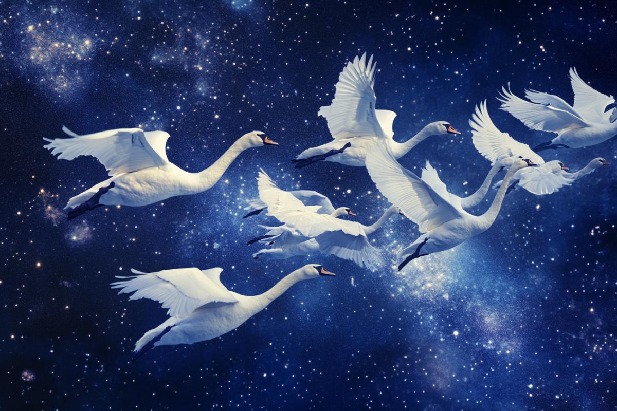 Space swans in the galaxy flock of space swans stars magic