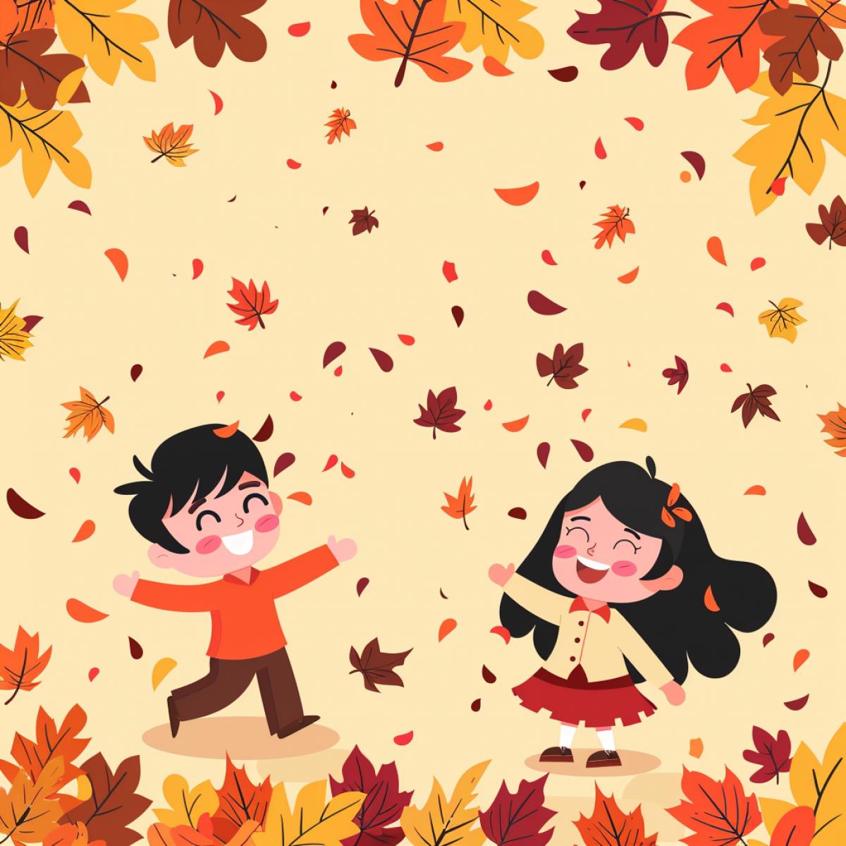 Autumn children happily play with autumn leaves in autumn 🍕