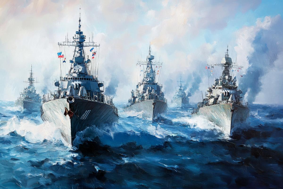 Russian cruisers defeat the enemy American fleet