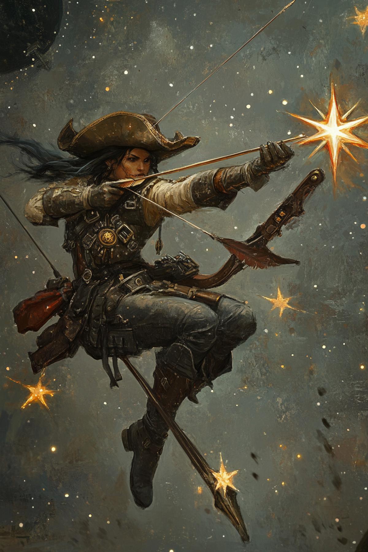 Space star pirate shoots space star arrows steampunk magic fantasy