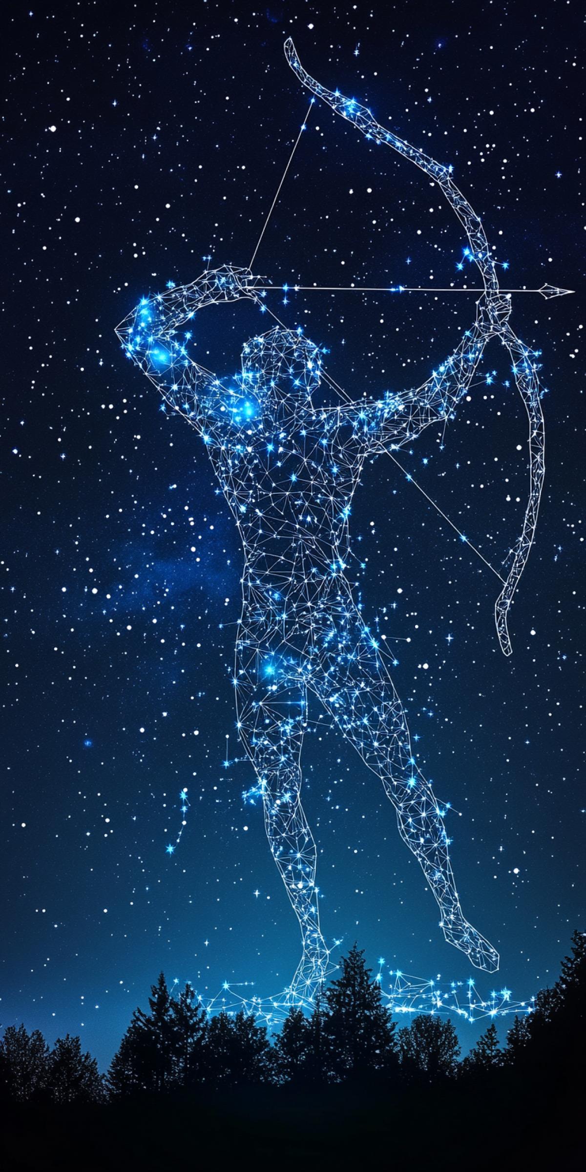 Incredible Sagittarius constellation in the shape of an athletic archer in the night sky