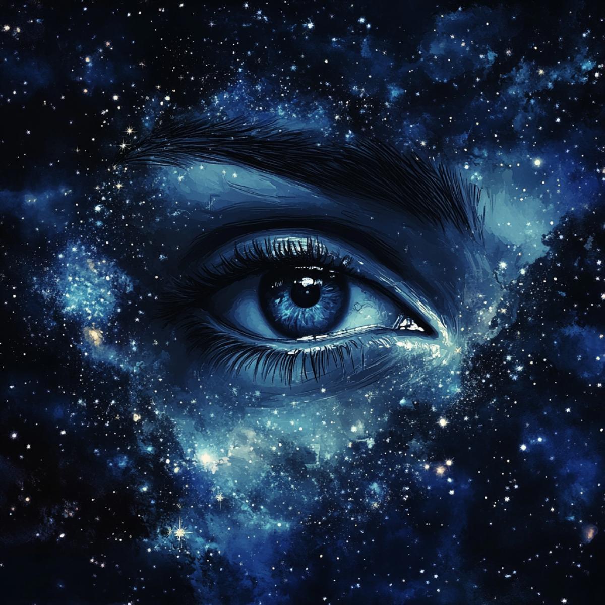 space, constellations, wonderful beauties. in the center there is a dark hole from which the eyes will be erased