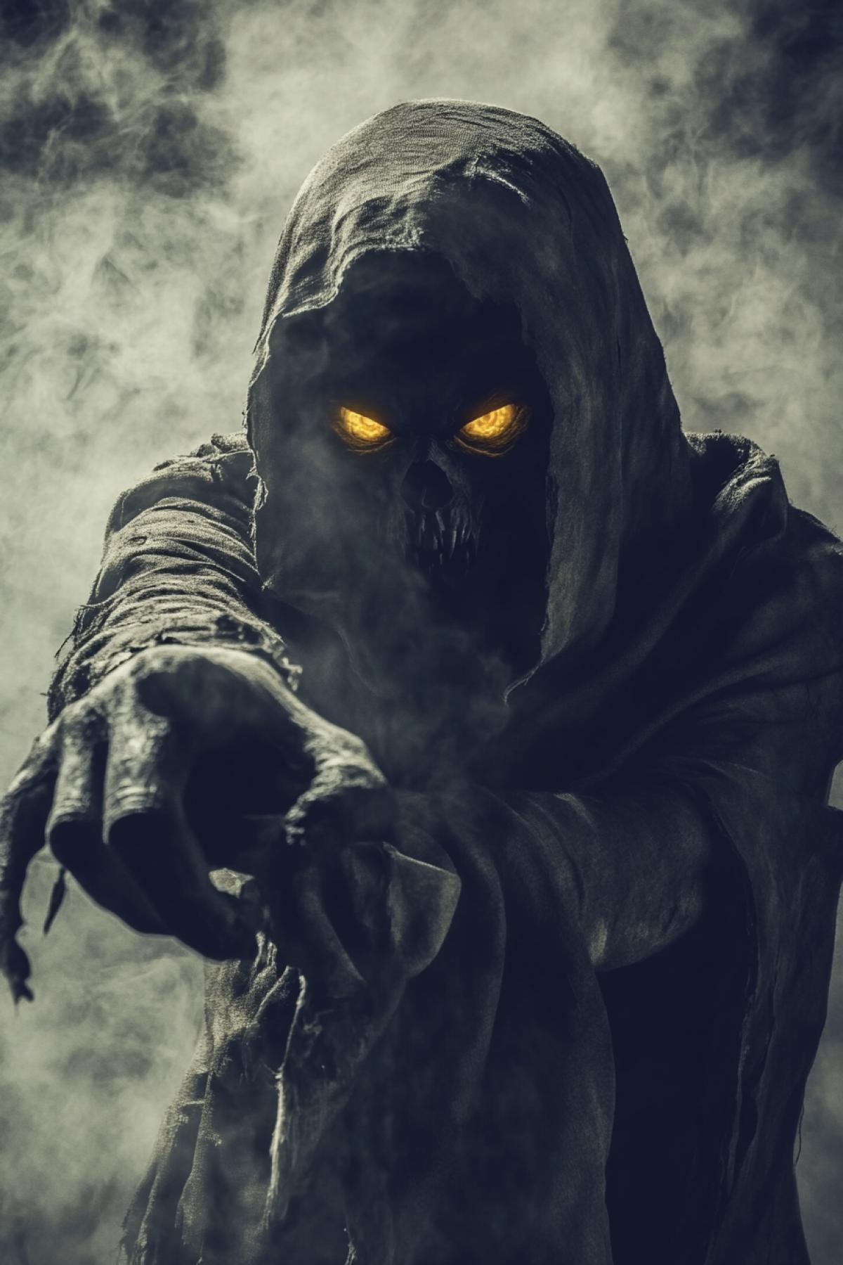 Sinister glowing eyes in the darkness of the night. An atmosphere of terror.