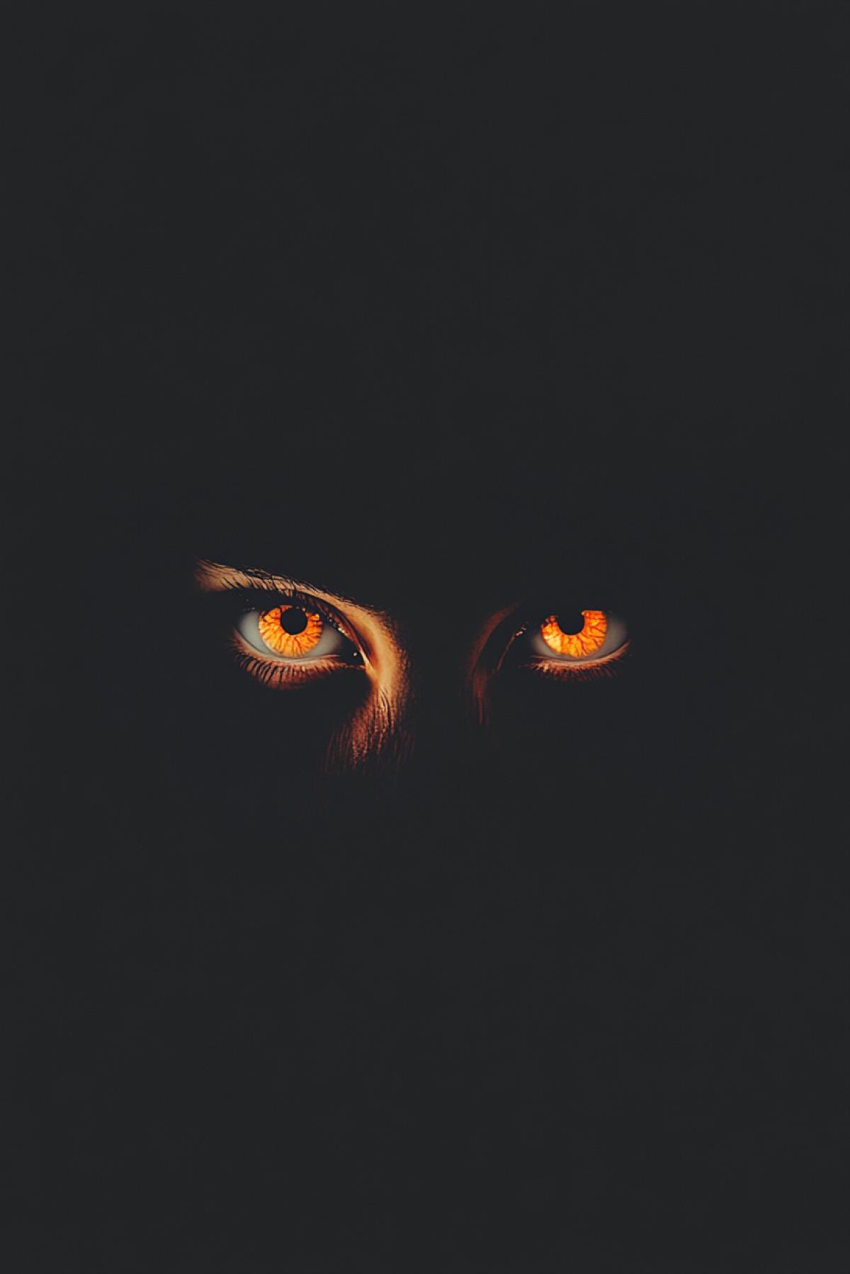 Glowing eyes in the dark, flickering, realistic image, photoshop, minimalism