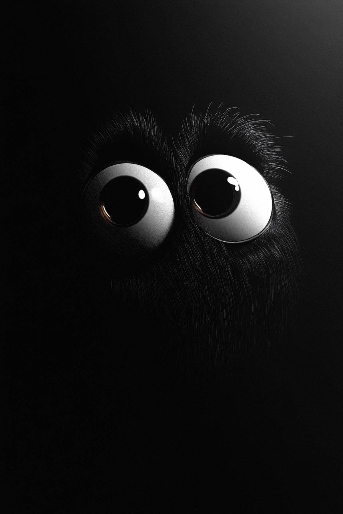 Cartoon eyes in the dark,,, sarcasm, maximalism, flickering, realistic image, photoshop