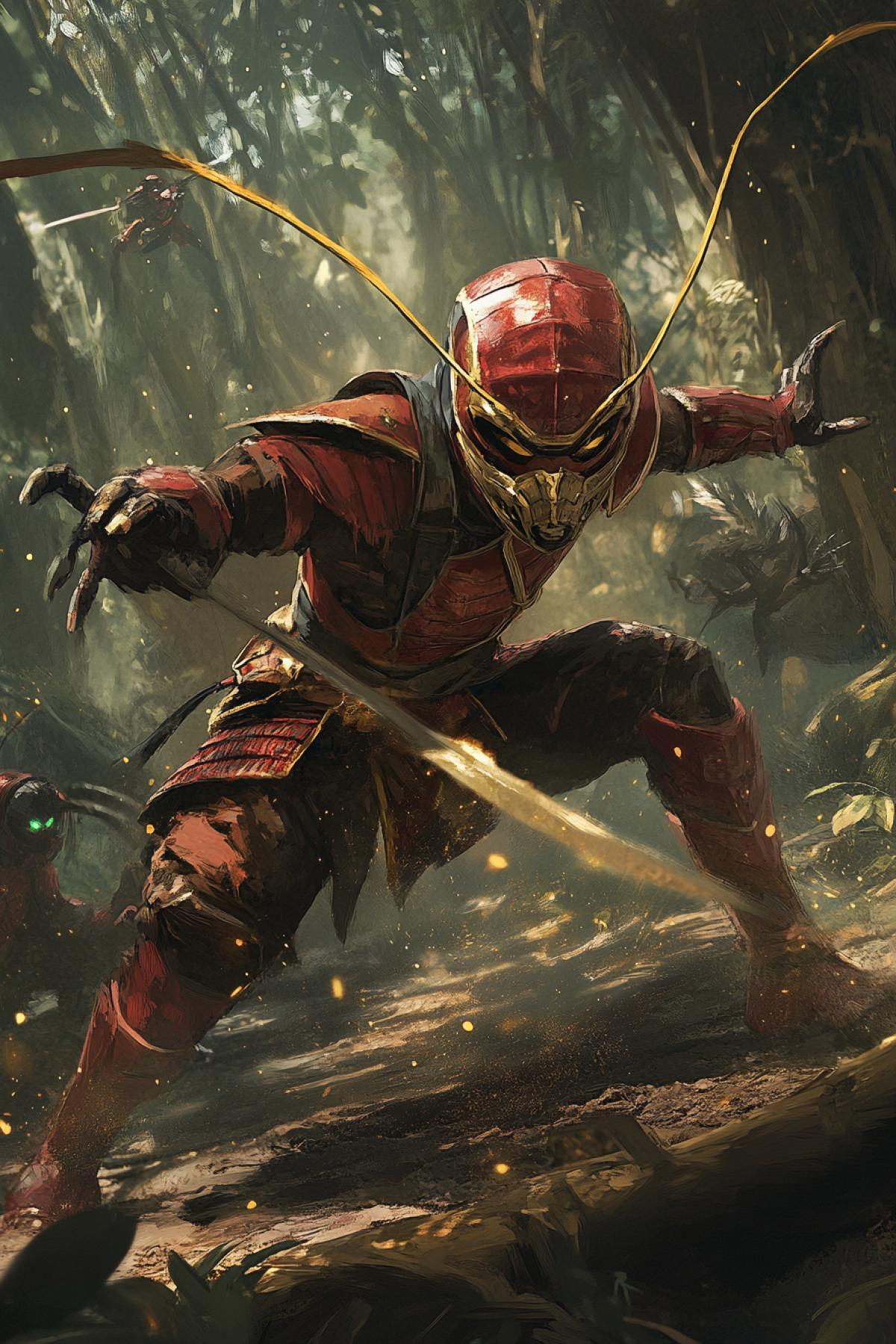 Ant fighter in the style of mortal kombat performing a tackle
