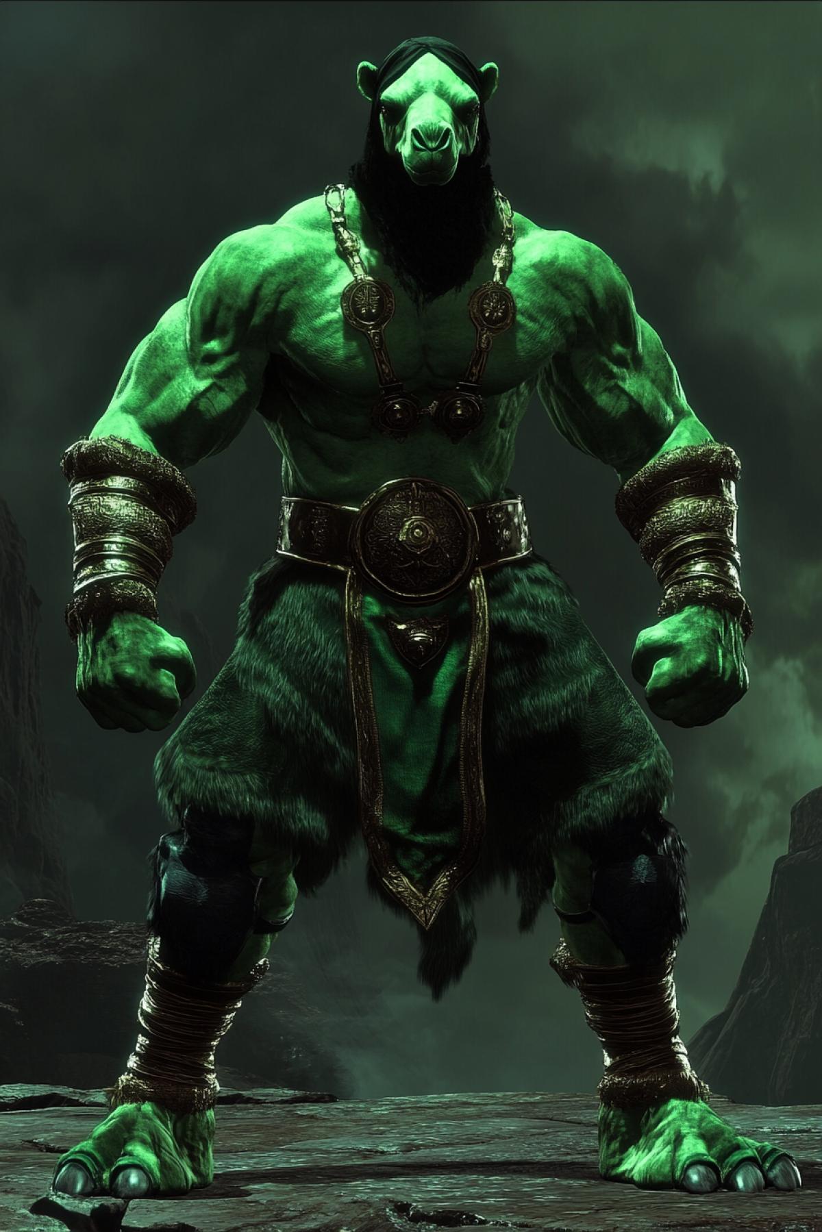 Aggressive anthropomorphic camel in mortal combat style