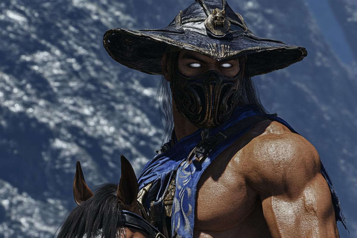 Horse Fighter in the computer game mortal kombat, in the attire and image of a game character
