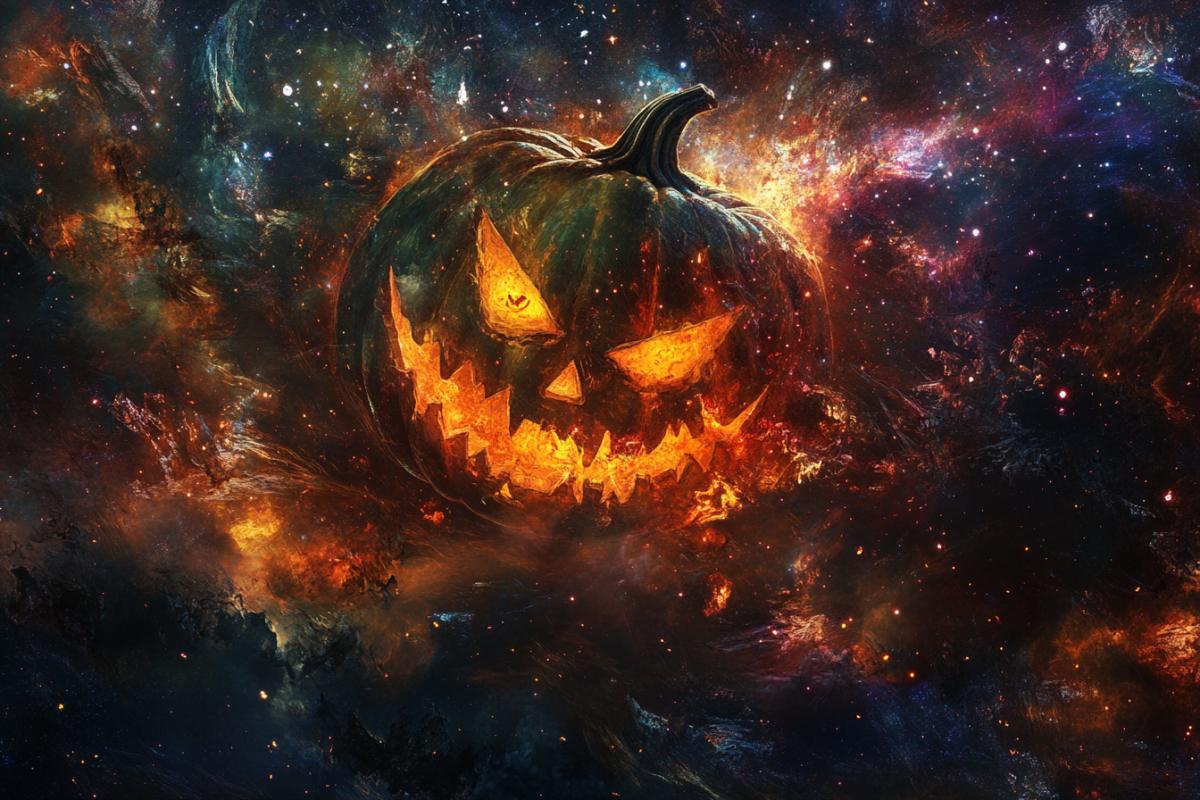 Halloween fantasy space galaxy mystic stars pumpkins vampires monsters