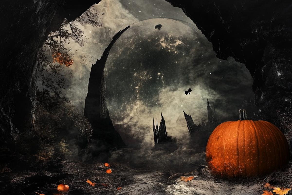 Halloween fantasy space galaxy mystic stars pumpkins vampires monsters