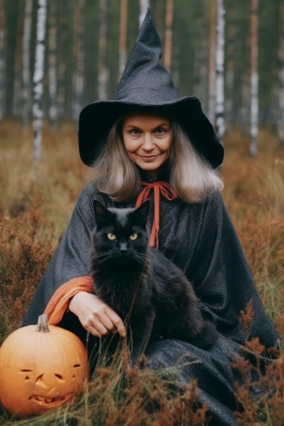 Halloween in the swamps of Karelia with witches and cats