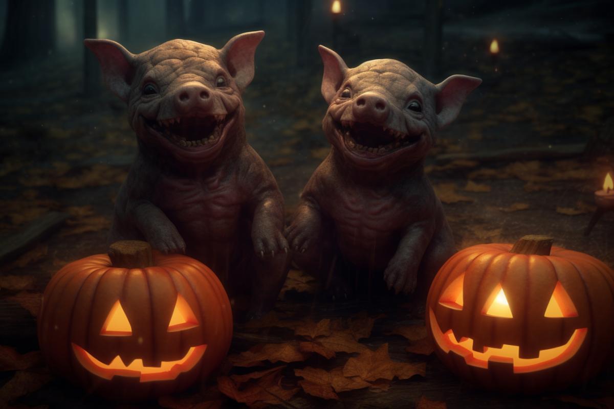 Evil piglets in Halloween style 🎃