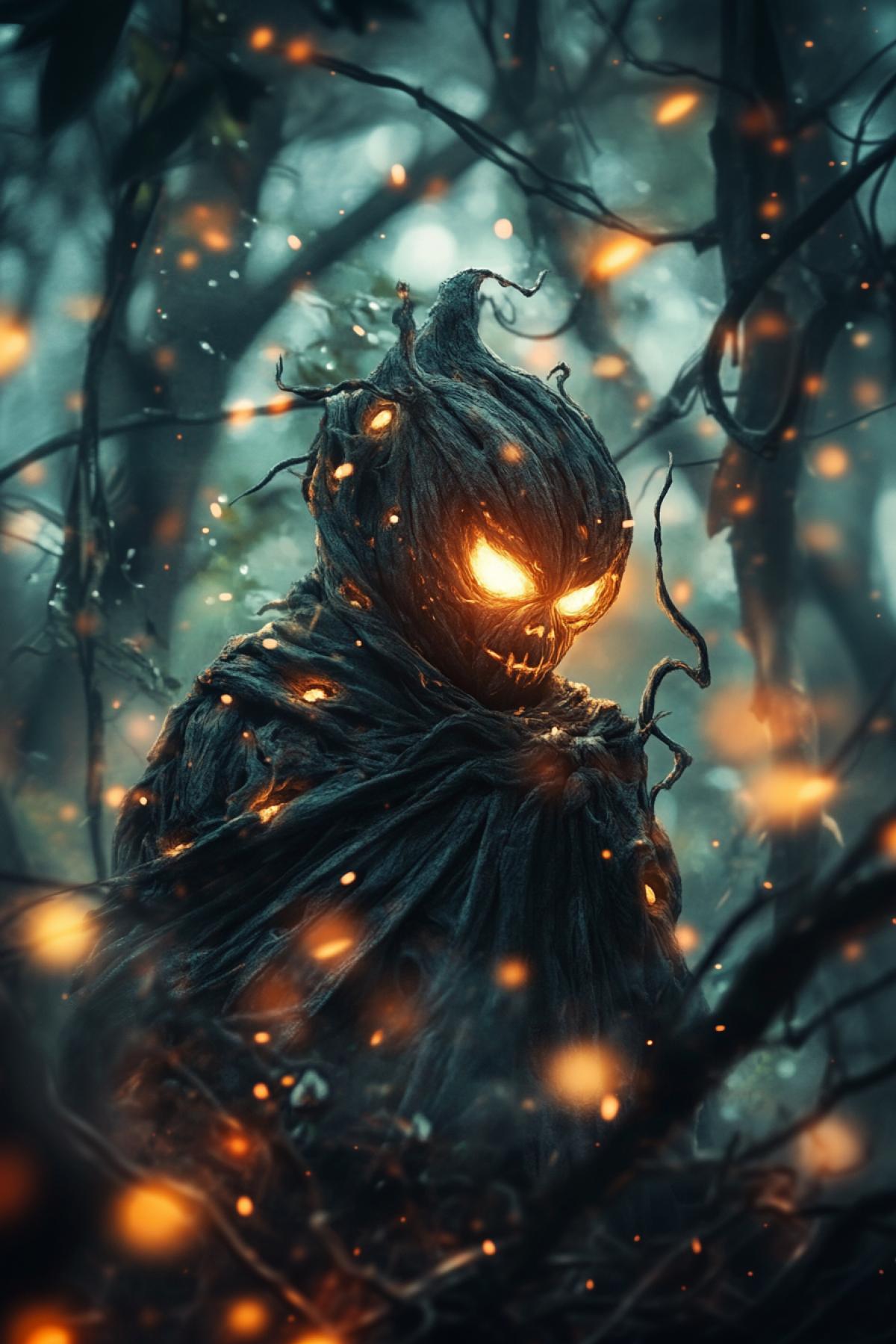 Mystical Halloween, mythology, philosophy, magic, minimalism, psychedelic, flickering, realistic image, photoshop
