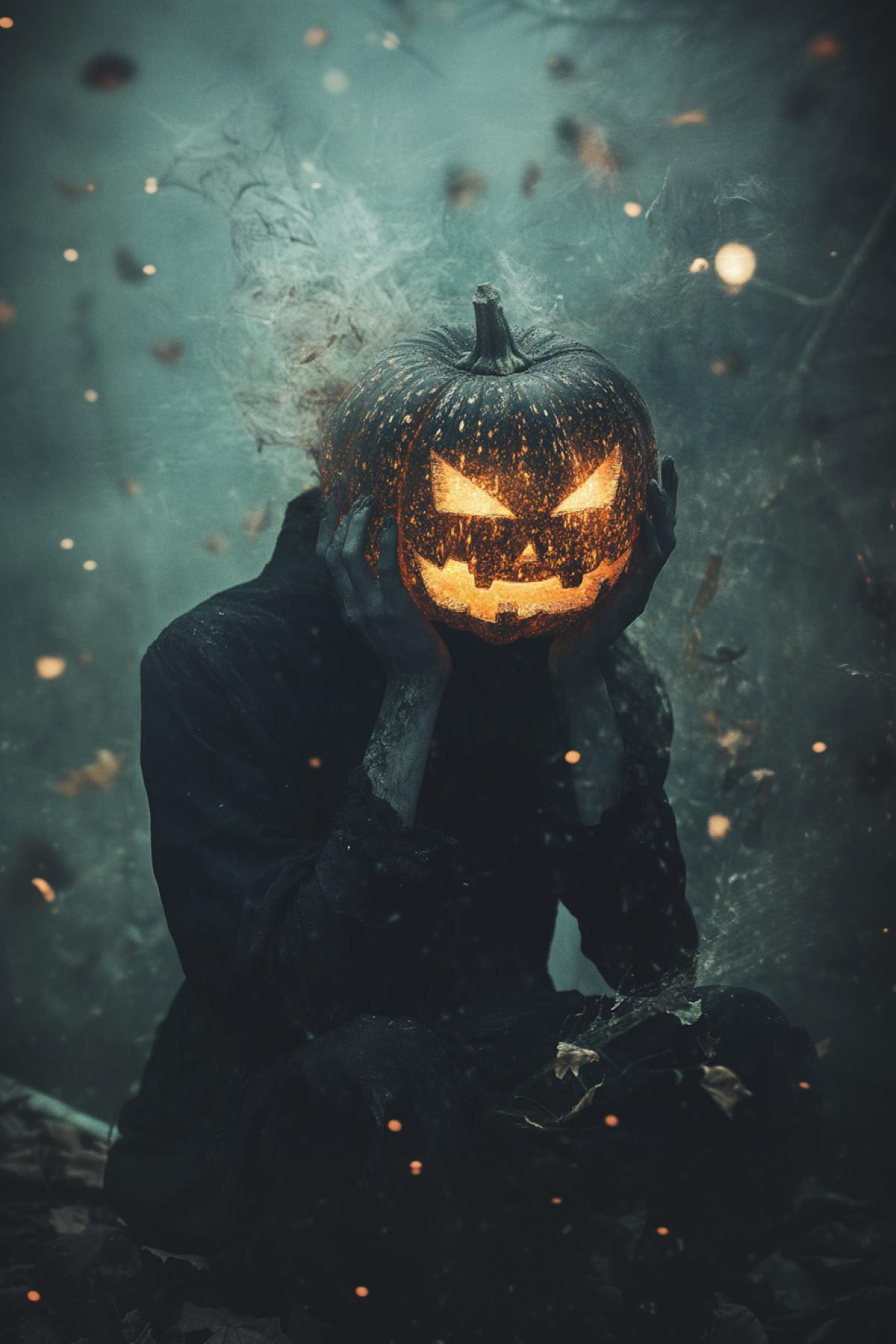 Mystical Halloween, mythology, philosophy, magic, minimalism, psychedelic, flickering, realistic image, photoshop