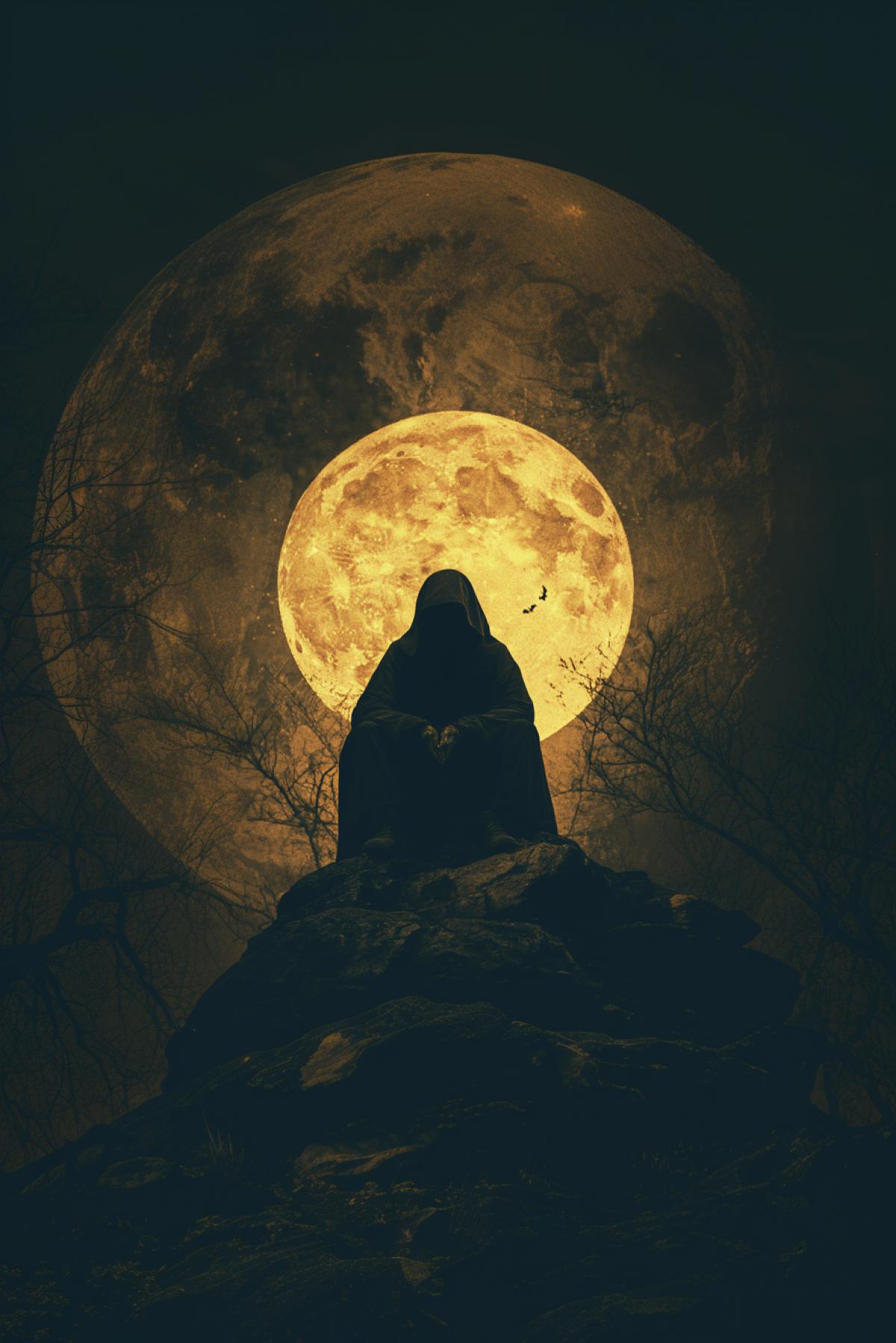 Mystical Halloween, philosophy, magic, minimalism, psychedelic, flickering, realistic image, photoshop