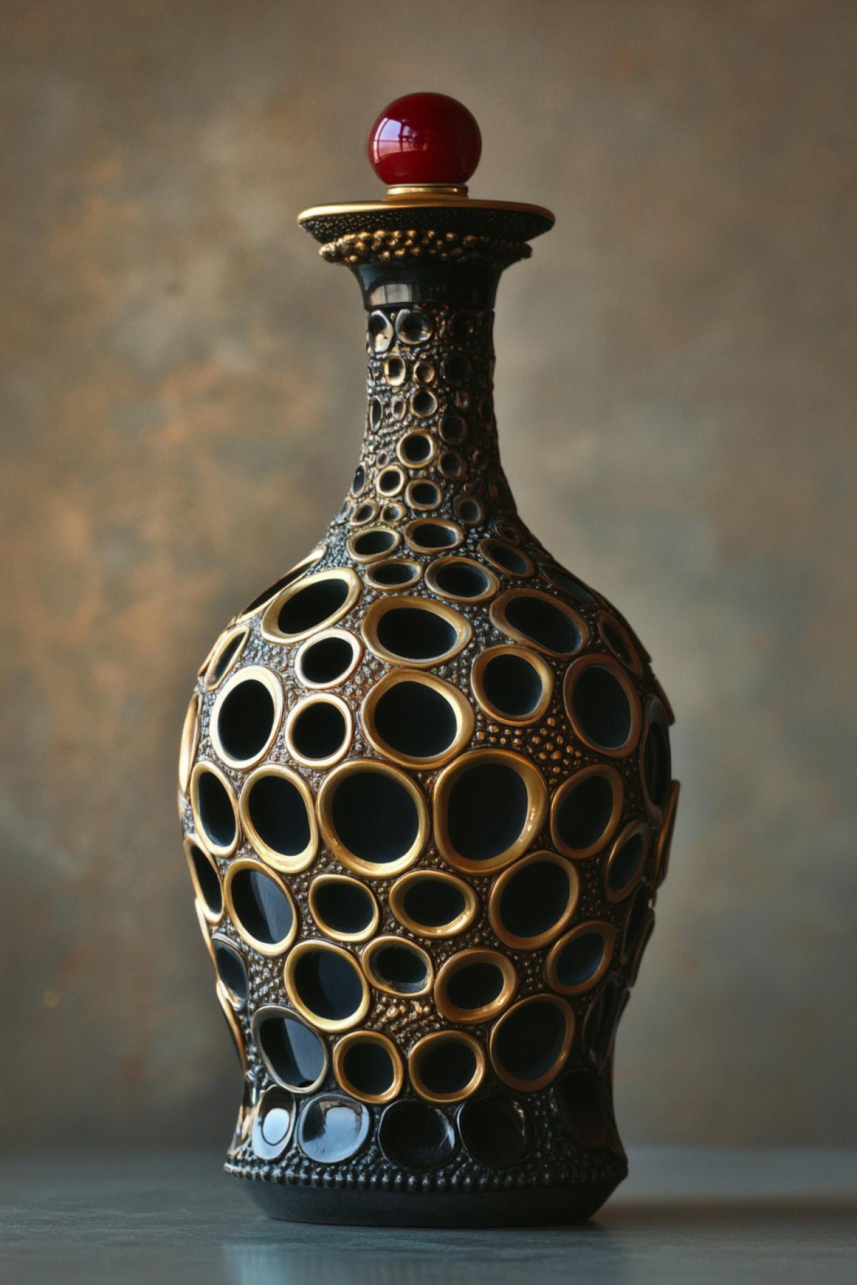 Unusual exotic bottle with a system of holes Faberge surrealism