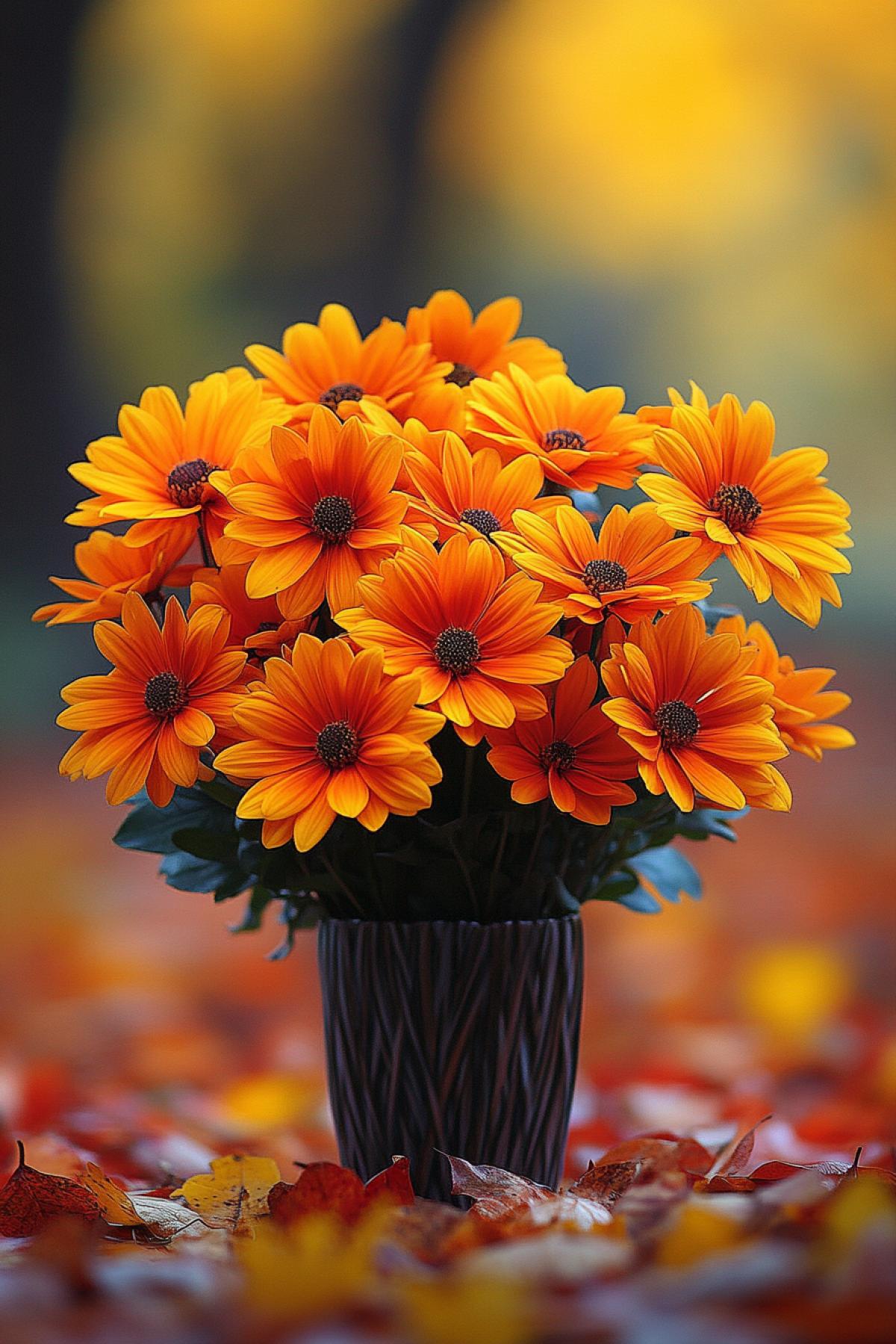 Beautiful fall bouquet on a wooden table.
