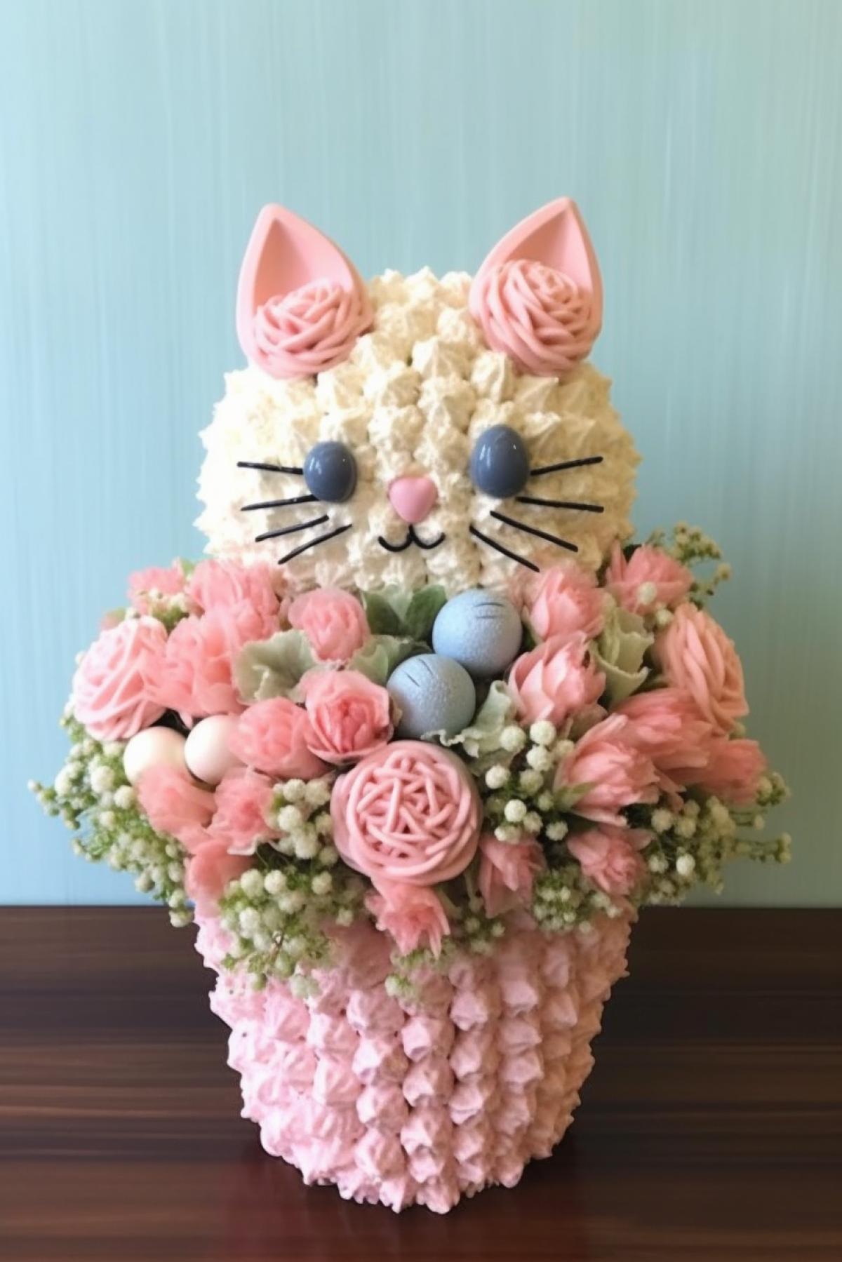 Bouquet in the shape of a cat in a vase