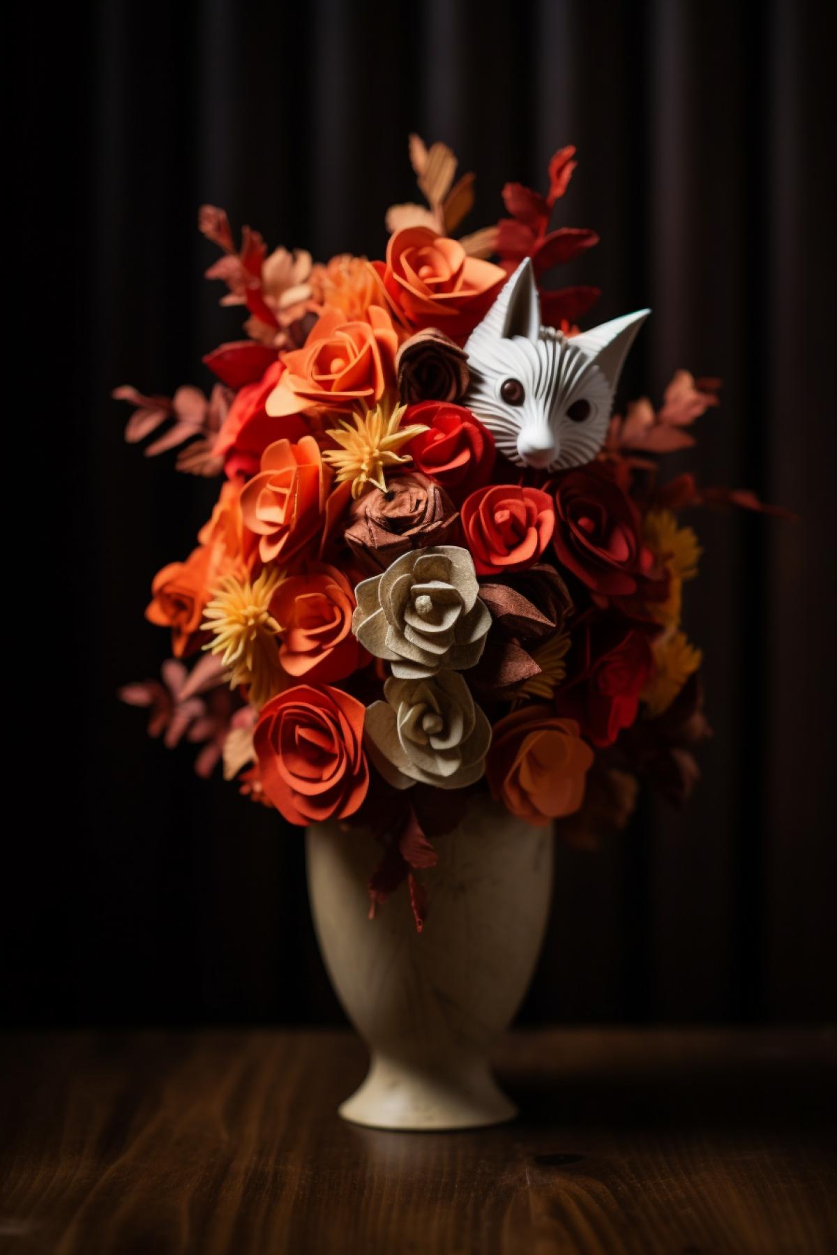 Bouquet in the shape of a cat in a vase