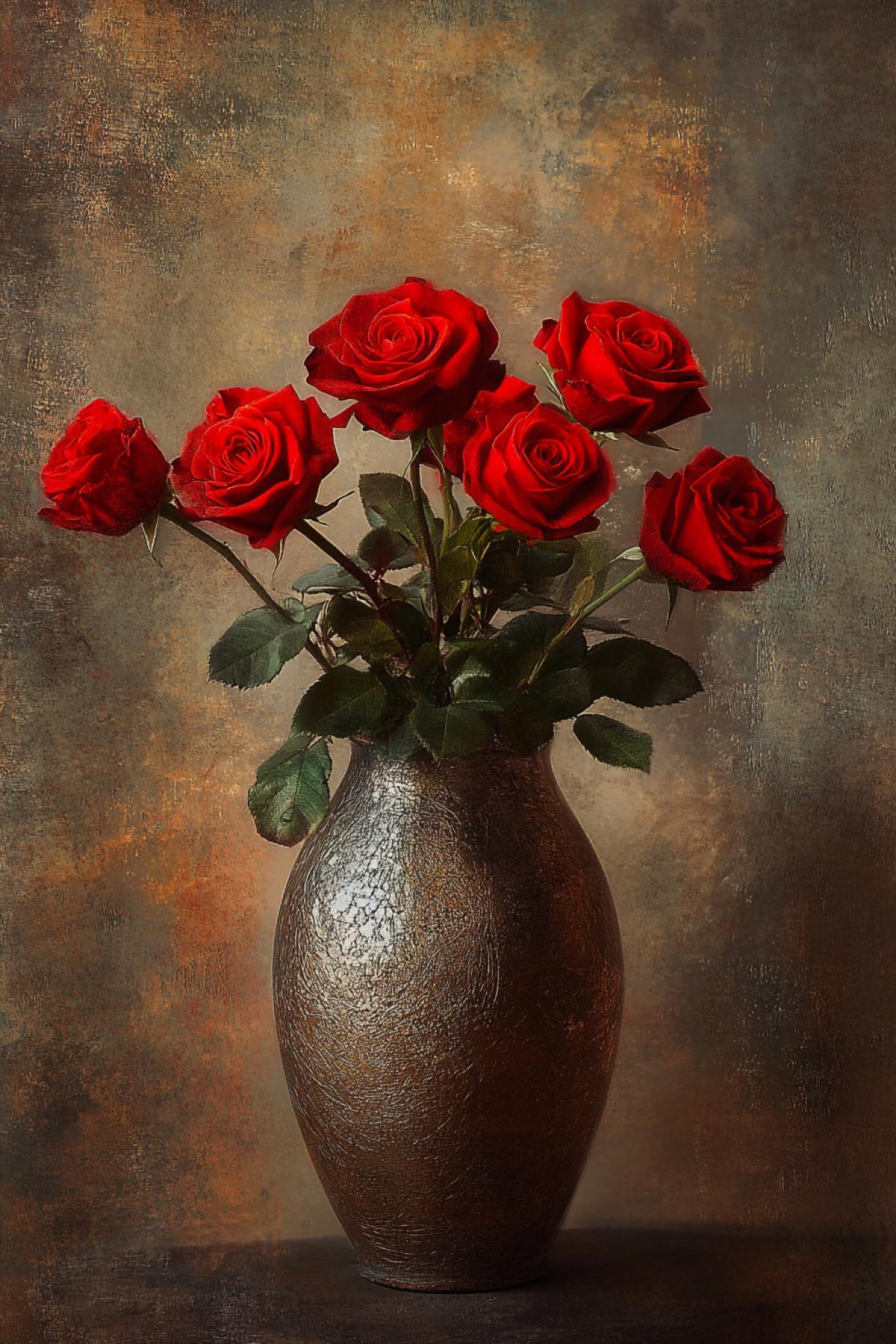 Beautiful red roses in an unusual vase, minimalism, Scandinavian style, clear details, still life, shimmer, realistic image, photoshop
