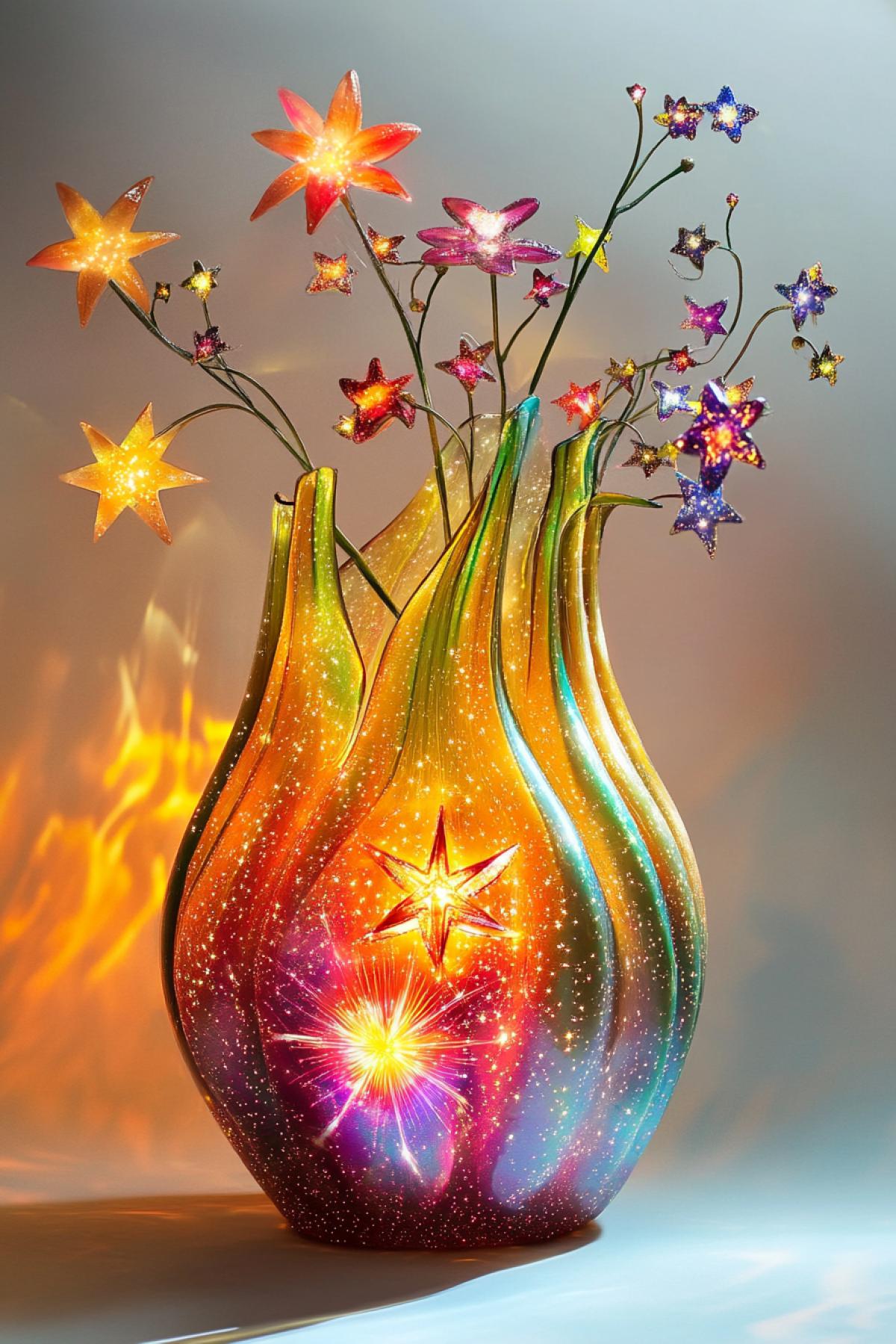 Cosmogalactic vase with star flowers fantasy surrealism