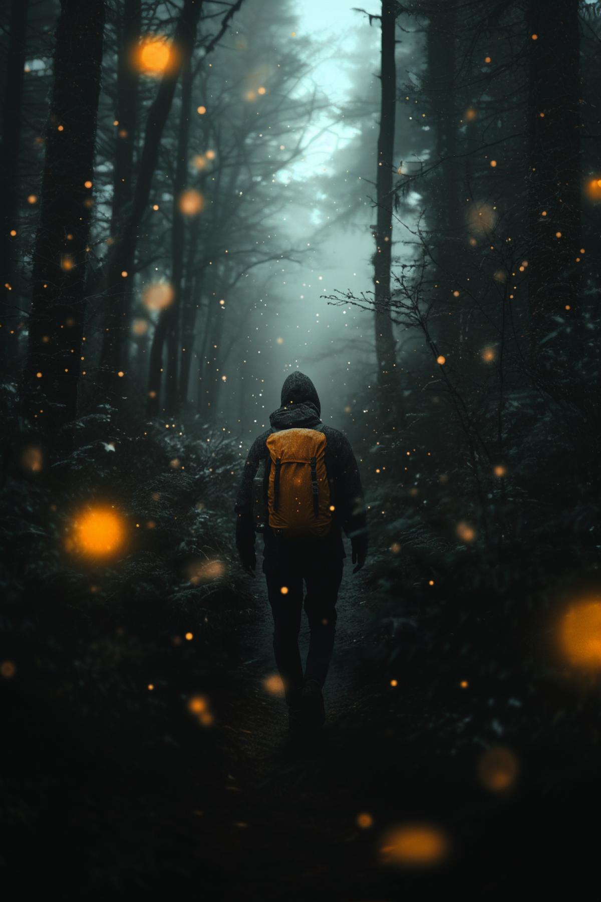 Lonely wanderer, travel, minimalism, Scandinavian style, psychedelic, shimmer, realistic image, photoshop