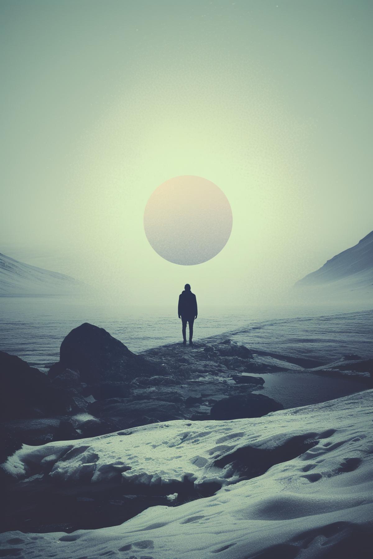 Lonely Wanderer, Lost Soul, Minimalism, Fusion, Scandinavian Style, Psychedelic, Shimmer, Realistic Image, Photoshop