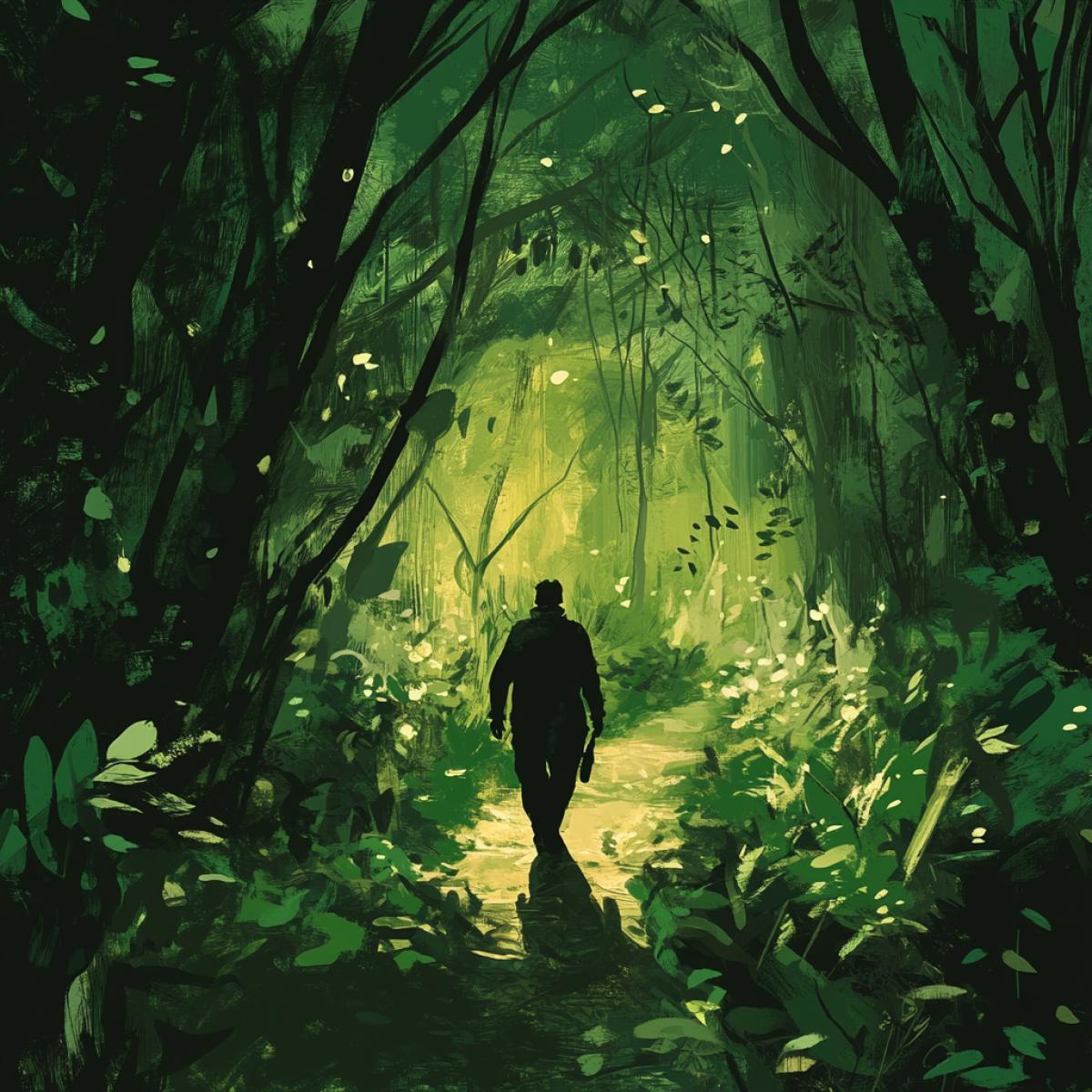 a lonely wanderer making his way through a dense forest