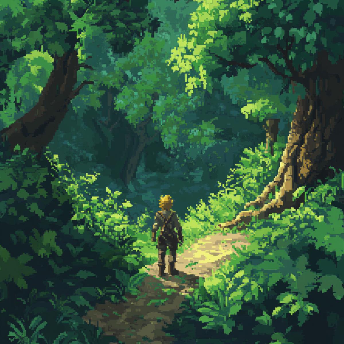 a lonely wanderer making his way through a dense forest