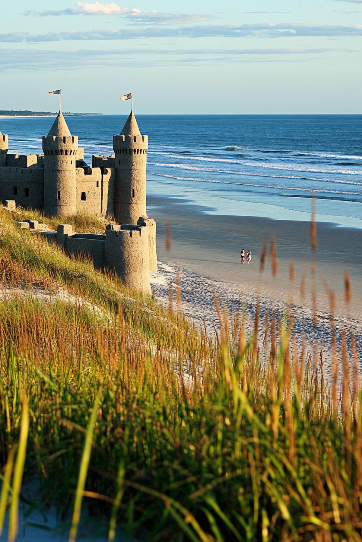 A large comfortable sand castle on the oceanfront.