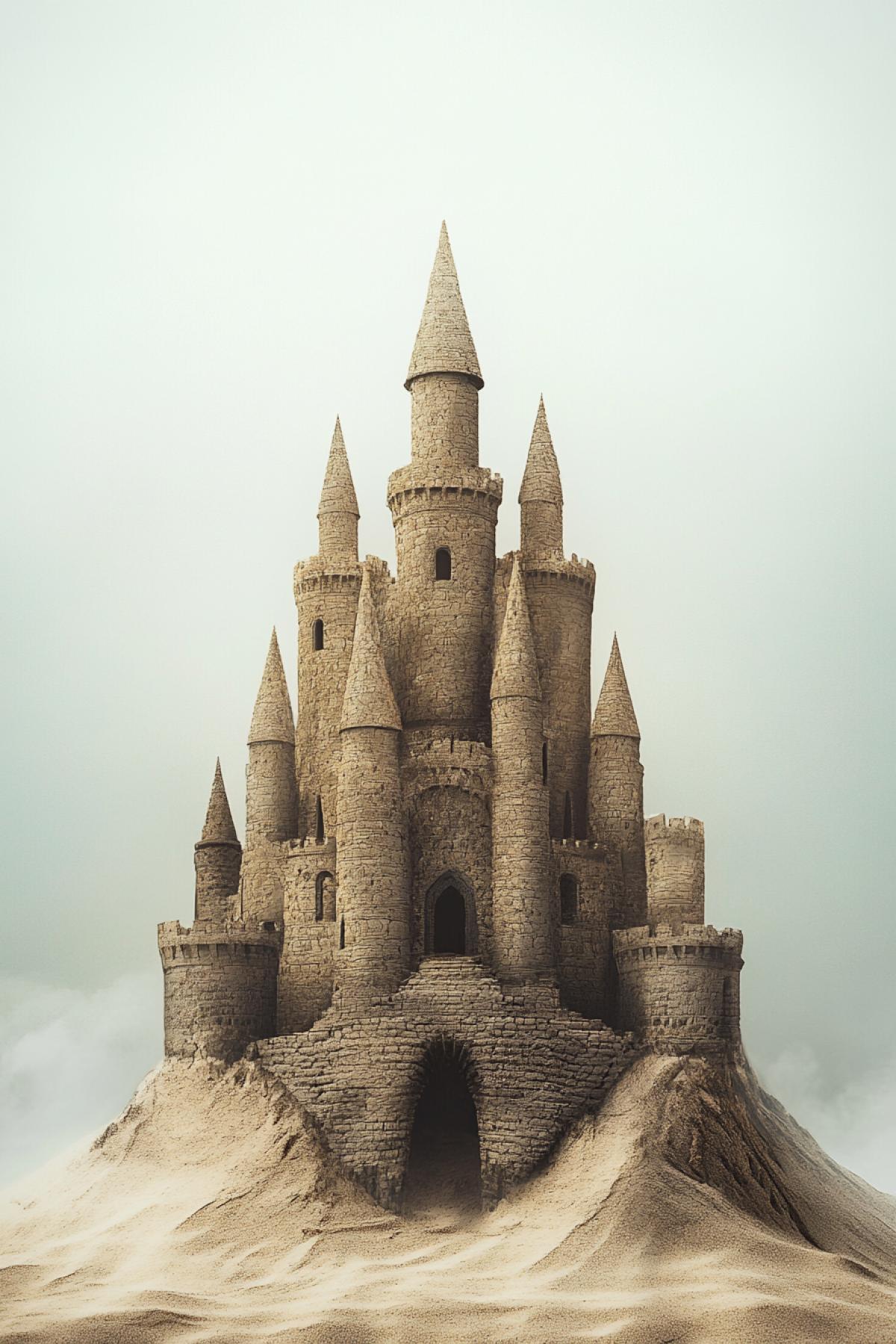 Sand castle, minimalism, fusion, flicker, realistic image, photoshop