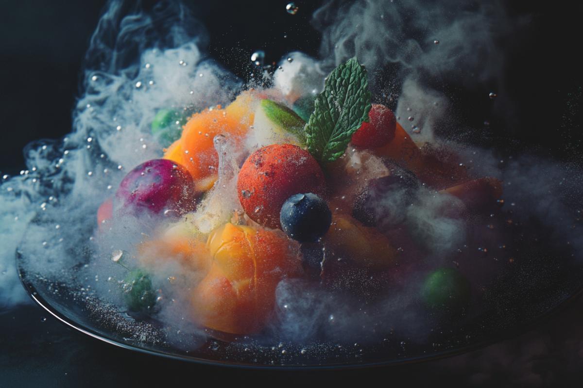 Molecular dish with food surrealism baroque galaxy fantasy