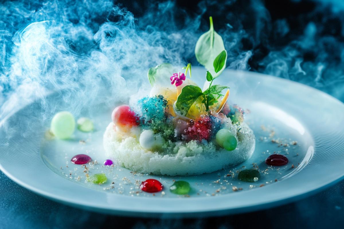 Molecular dish with food surrealism baroque galaxy fantasy