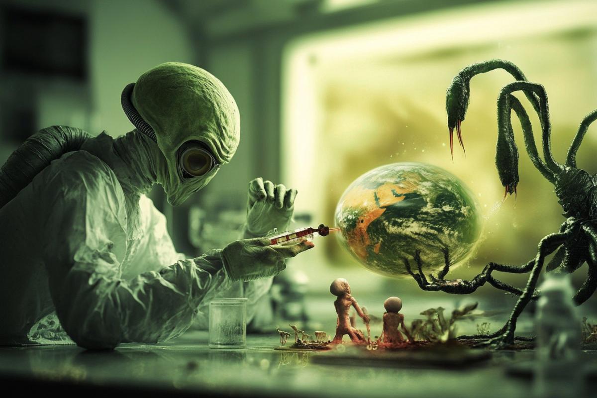 Aliens create earth and man in the laboratory