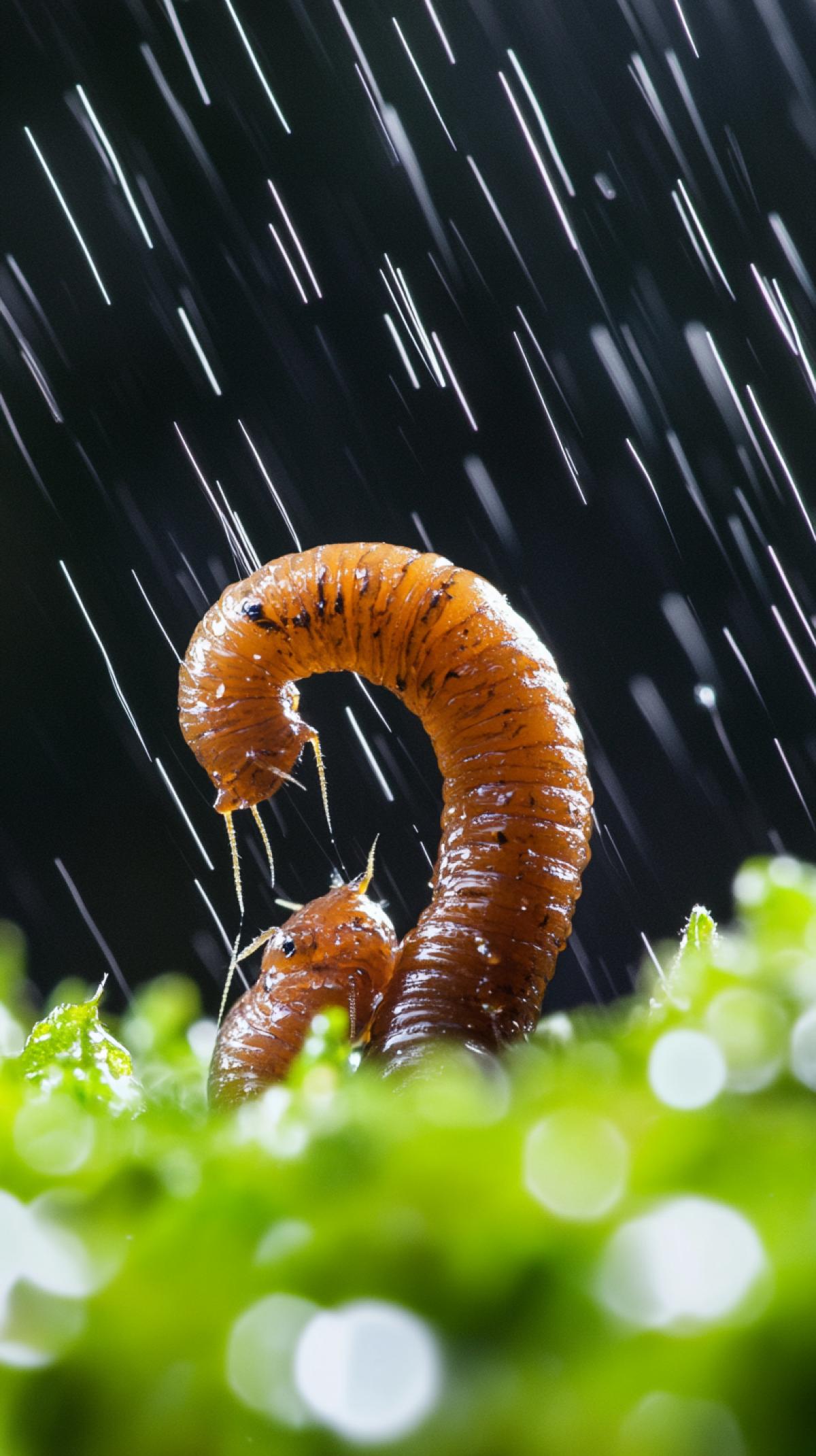 Earthworms dancing in the rain