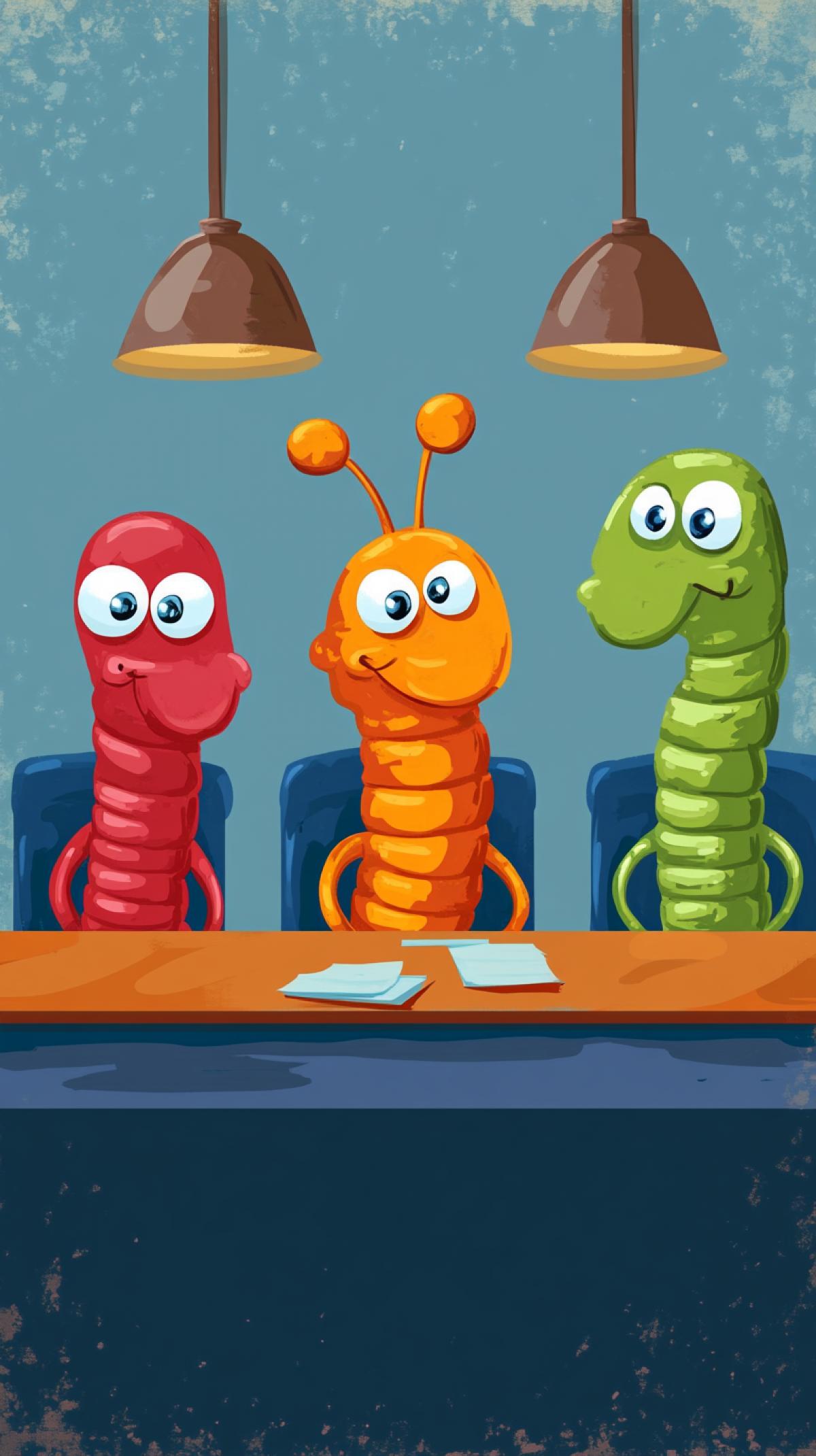 cartoon worms are sitting at the negotiating table. office of worms