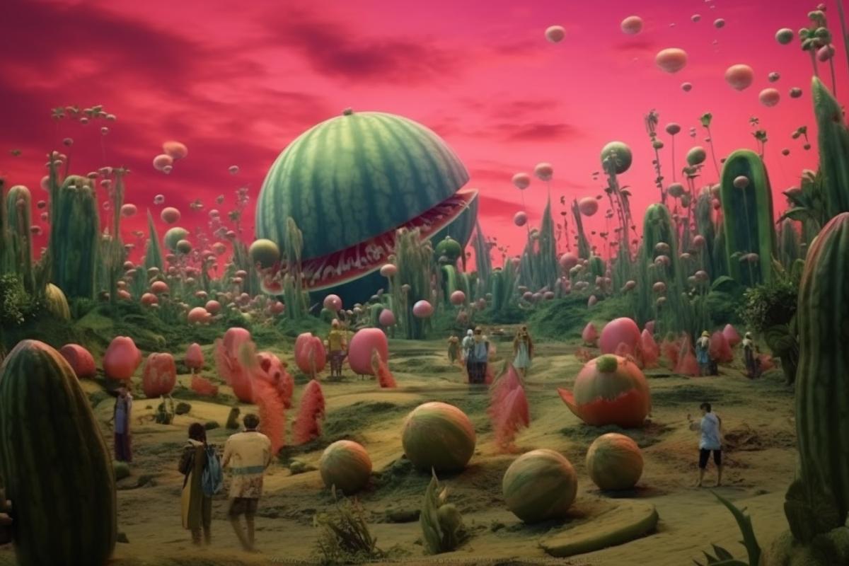 Crazy harvest festival, watermelon and corn everywhere