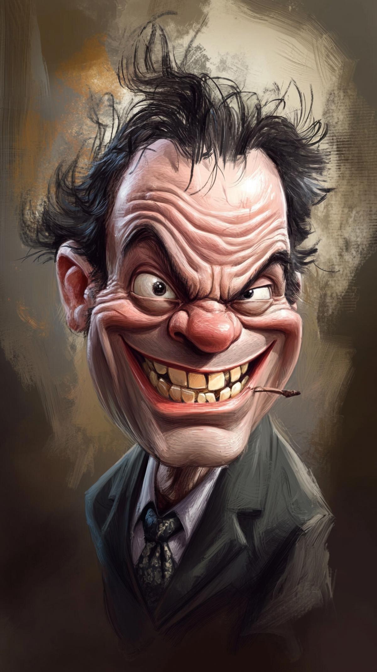 expressive caricature in pixar style of Jack Nicholson super realistic, clean background