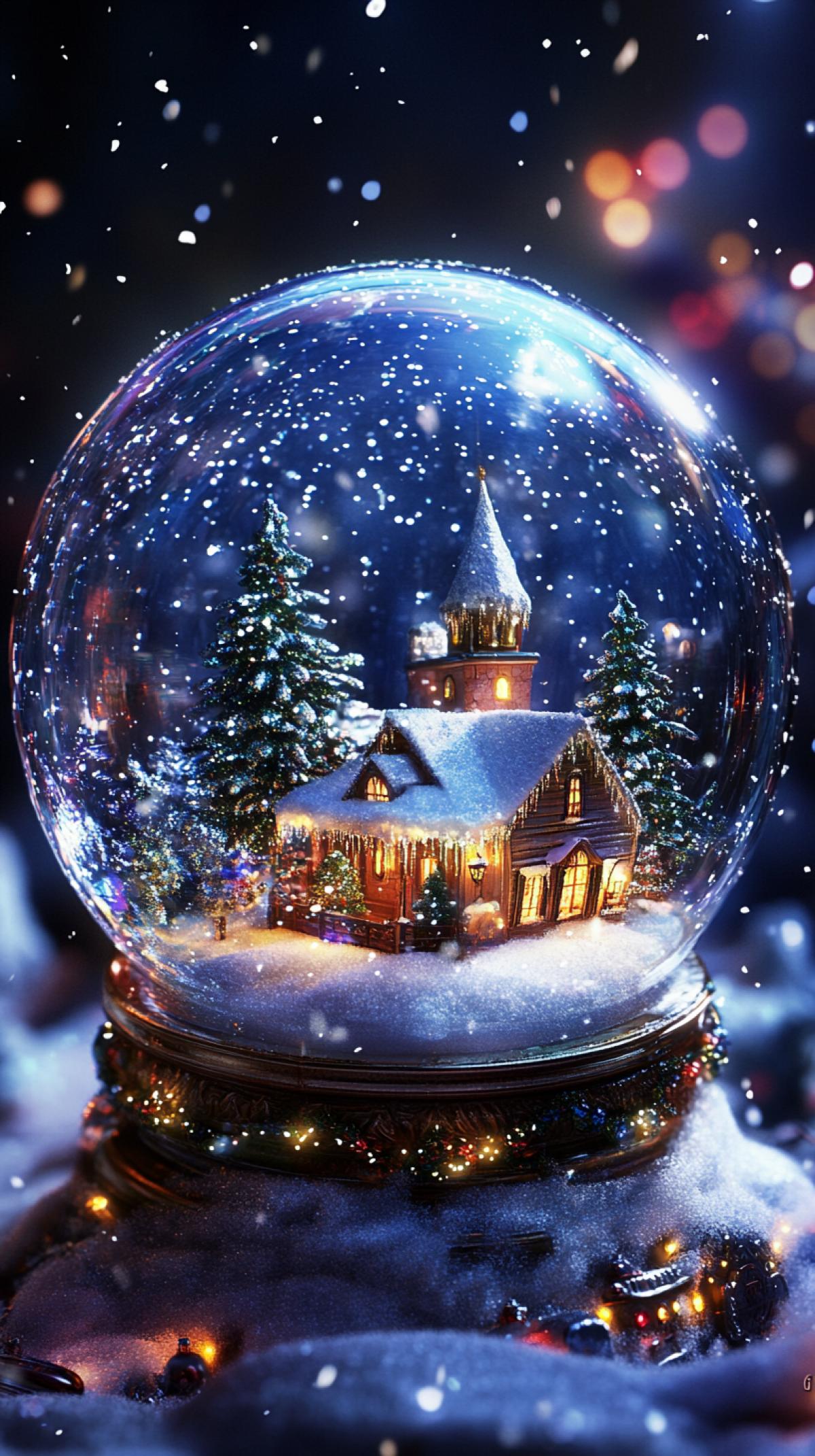 snow globe, christmas style, inside the globe circulates snow tornado shimmering with magical colors, christmas fantasy attributes, night, by Kazuo Oga , Disney style, close up ,dark fantasy style,in dynamics, highly detailed, packed with hidden details, style, high dynamic range, hyper realistic, realistic attention to detail, highly detailed, 32K, intense close ups, uhd image, realism, colorful realism