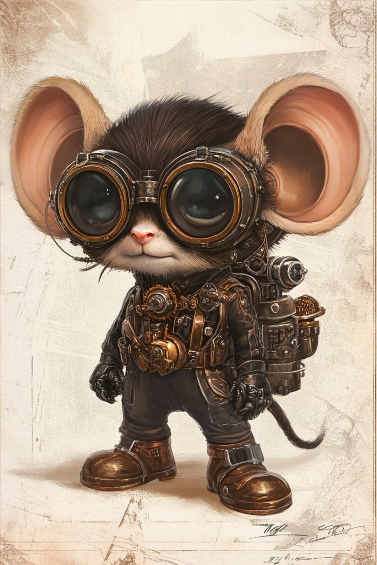 Cheburashka with big ears, character from the cartoon Cheburashka, in steampunk style