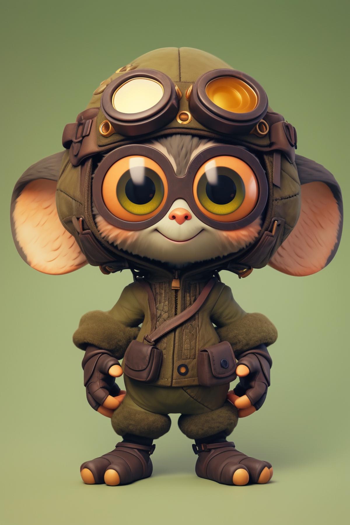 Cheburashka, a cute animal with short legs and large round ears, a character from the Soviet cartoon Cheburashka, in steampunk style, drawing, illustration