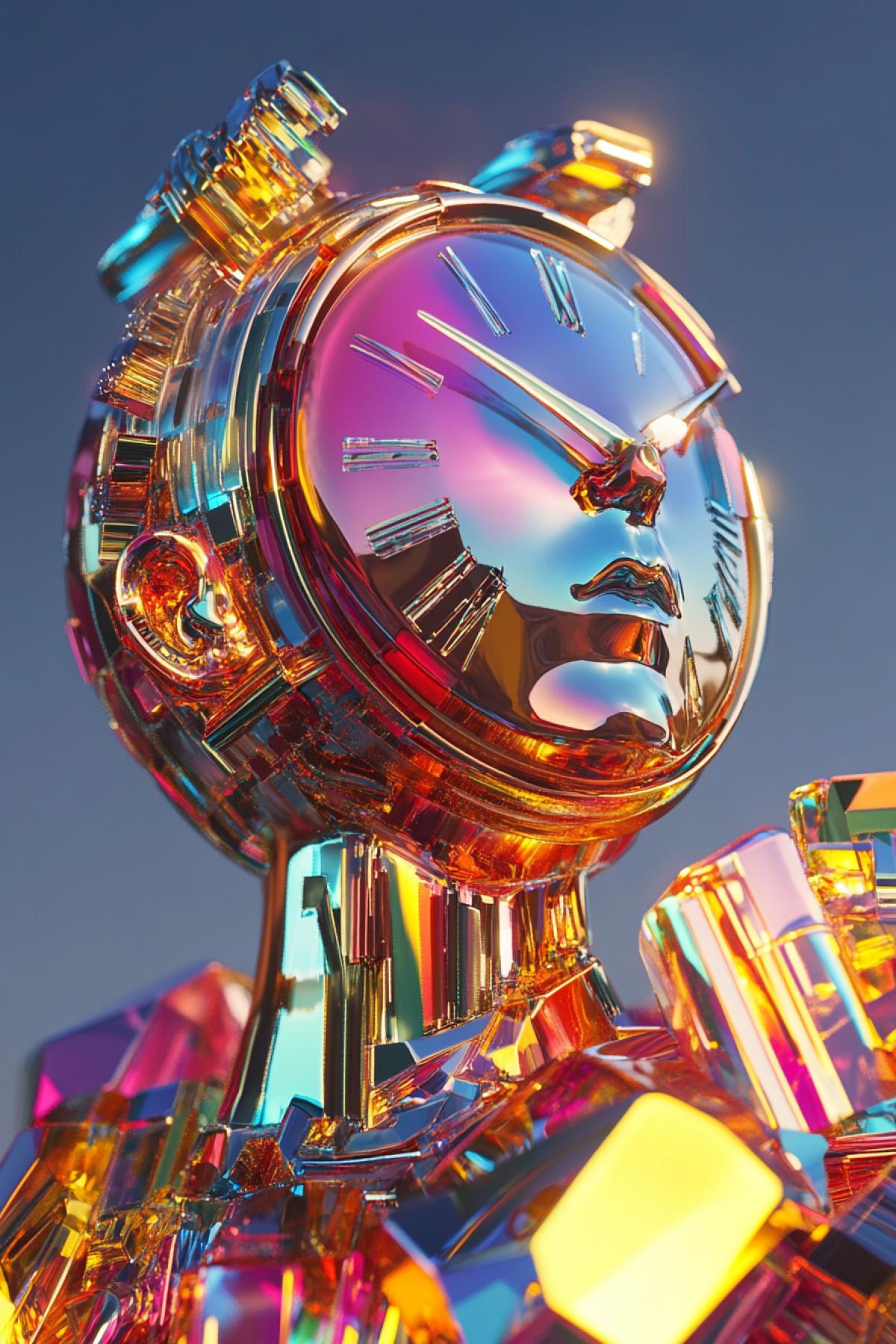 Character 3D Colorful, colors, UItra, 3D render, 16K, q 5 ar 2:3, Clock, minimalism, fusion, gems, status, elite, flicker, realistic image, photoshop