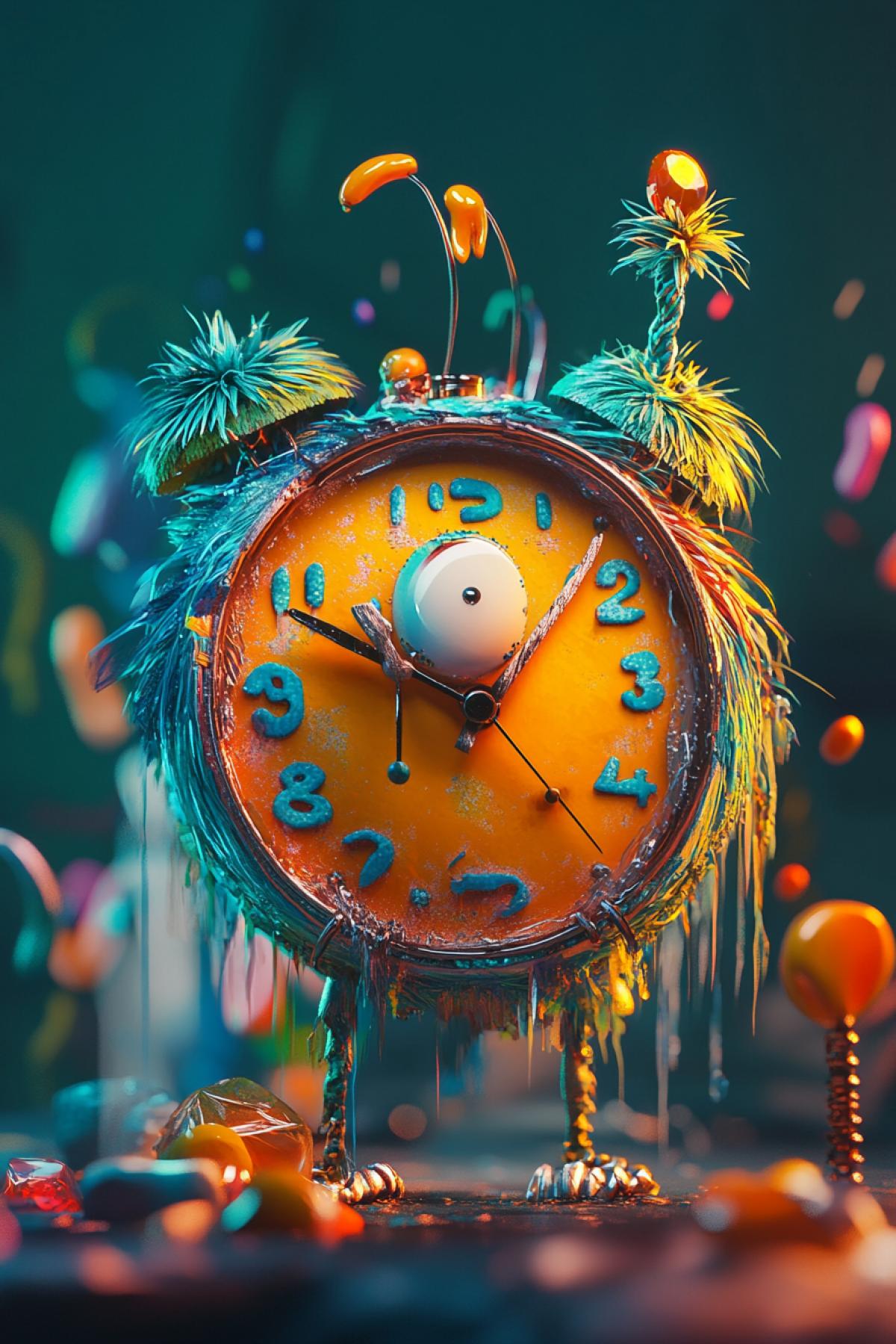 Character 3D Colorful, colors, UItra, 3D render, 16K, q 5 ar 2:3, Clock, minimalism, fusion, gems, status, elite, flicker, realistic image, photoshop