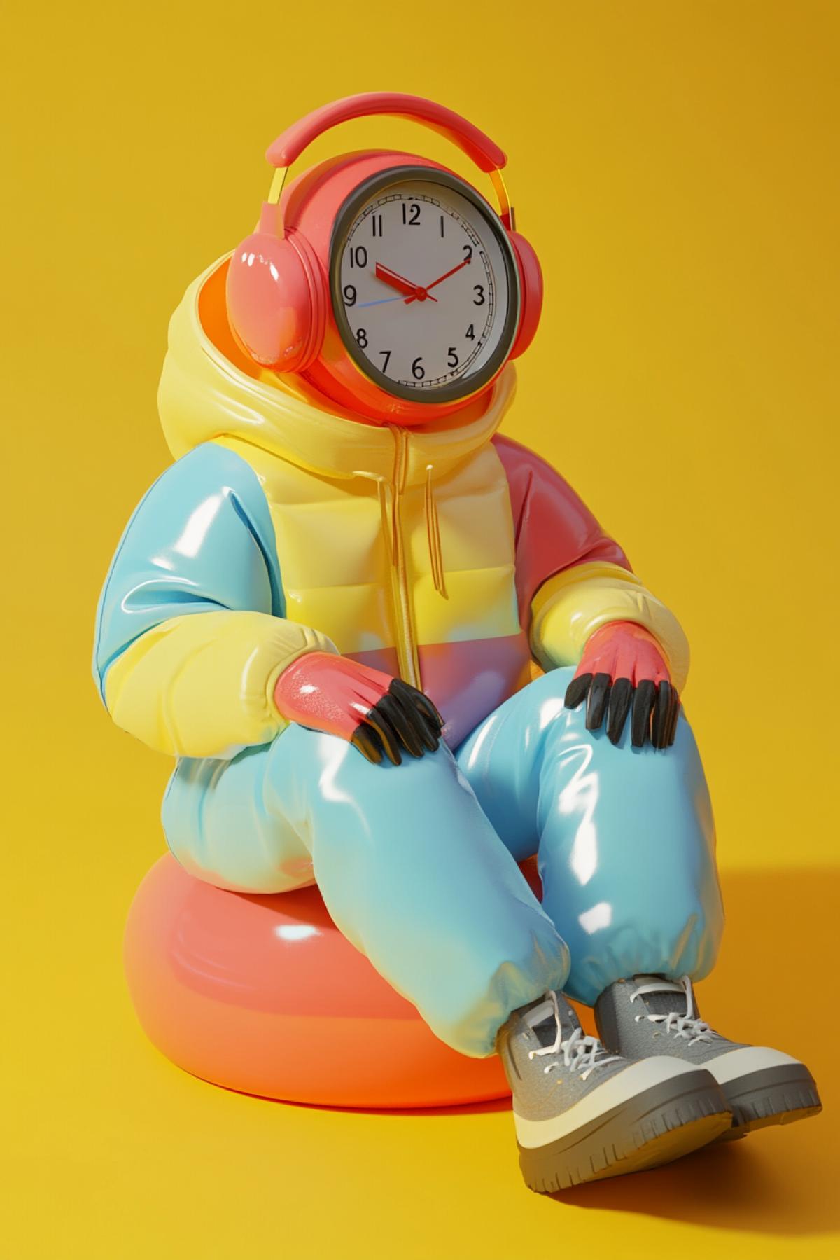 Character 3D Colorful, colors, UItra, 3D render, 16K, q 5 ar 2:3, Clock, minimalism, fusion, status, elite, flickering, realistic image, photoshop