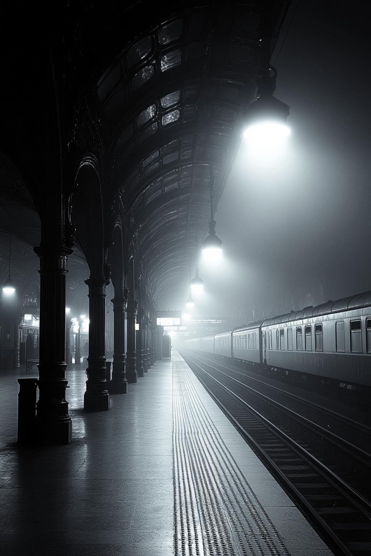 Anna Karenina, platform, locomotive. Atmospheric, dramatic.