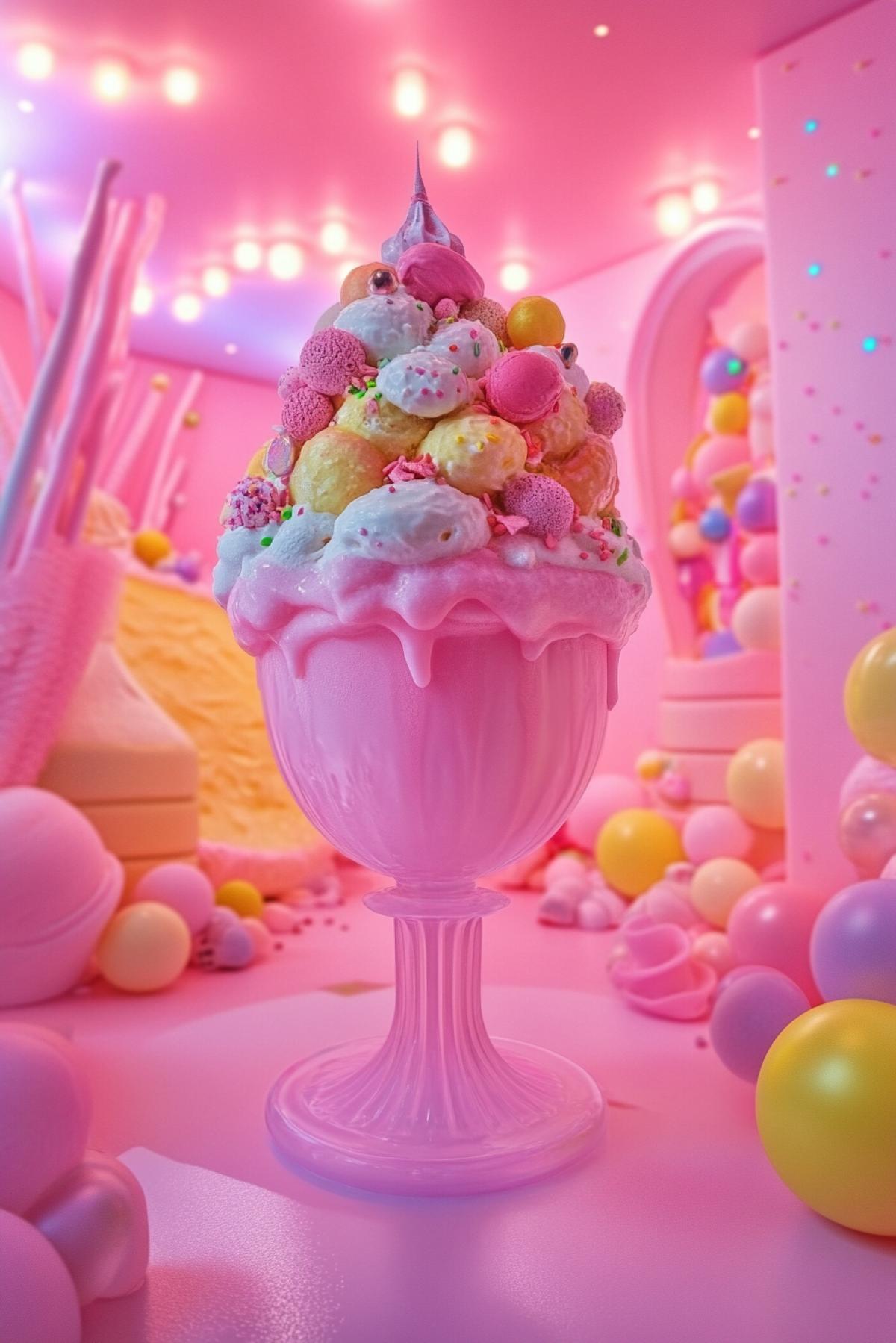Museum of Ice Cream, exhibition, maximalism, clear details, fusion, flickering, realistic image, photoshop