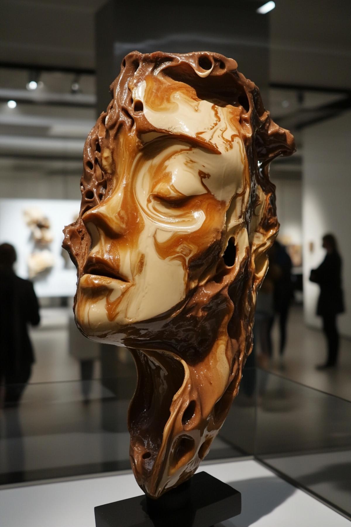 Ice cream sculpture dedicated to Malevichs dark Square, creative, avant-garde, museum exhibit, realistic