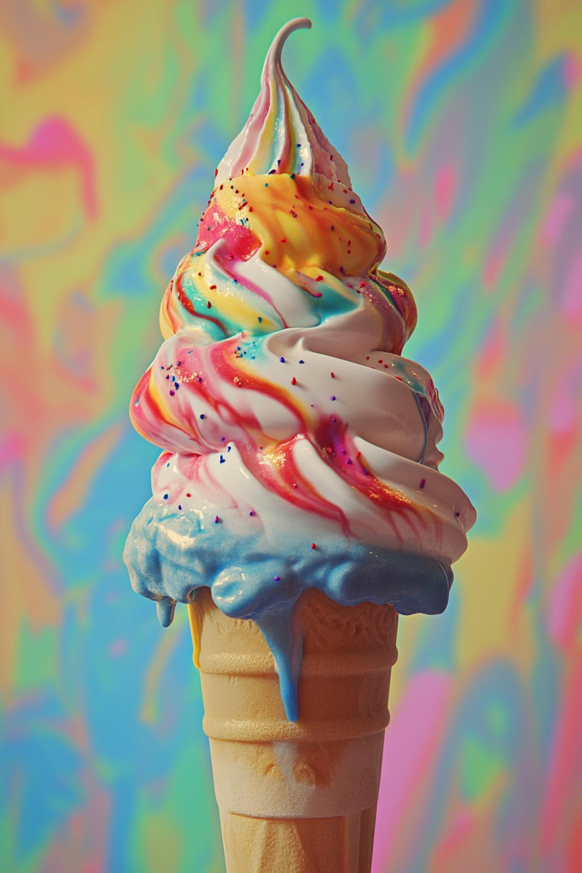 Ice cream museum, exhibit, avant-garde, Picasso, photorealism, creative, modern design, bright ice cream texture