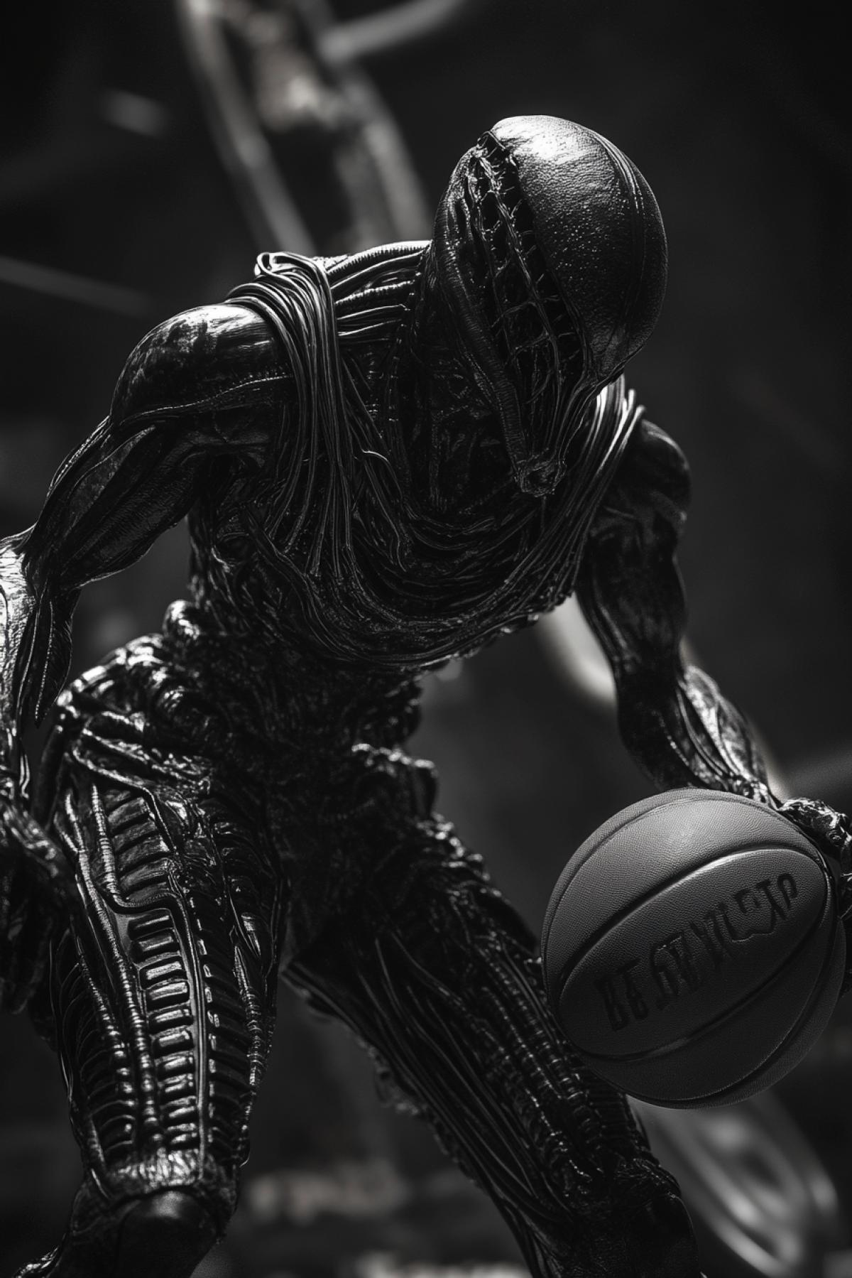 Basketball player in Giger style, epic shot