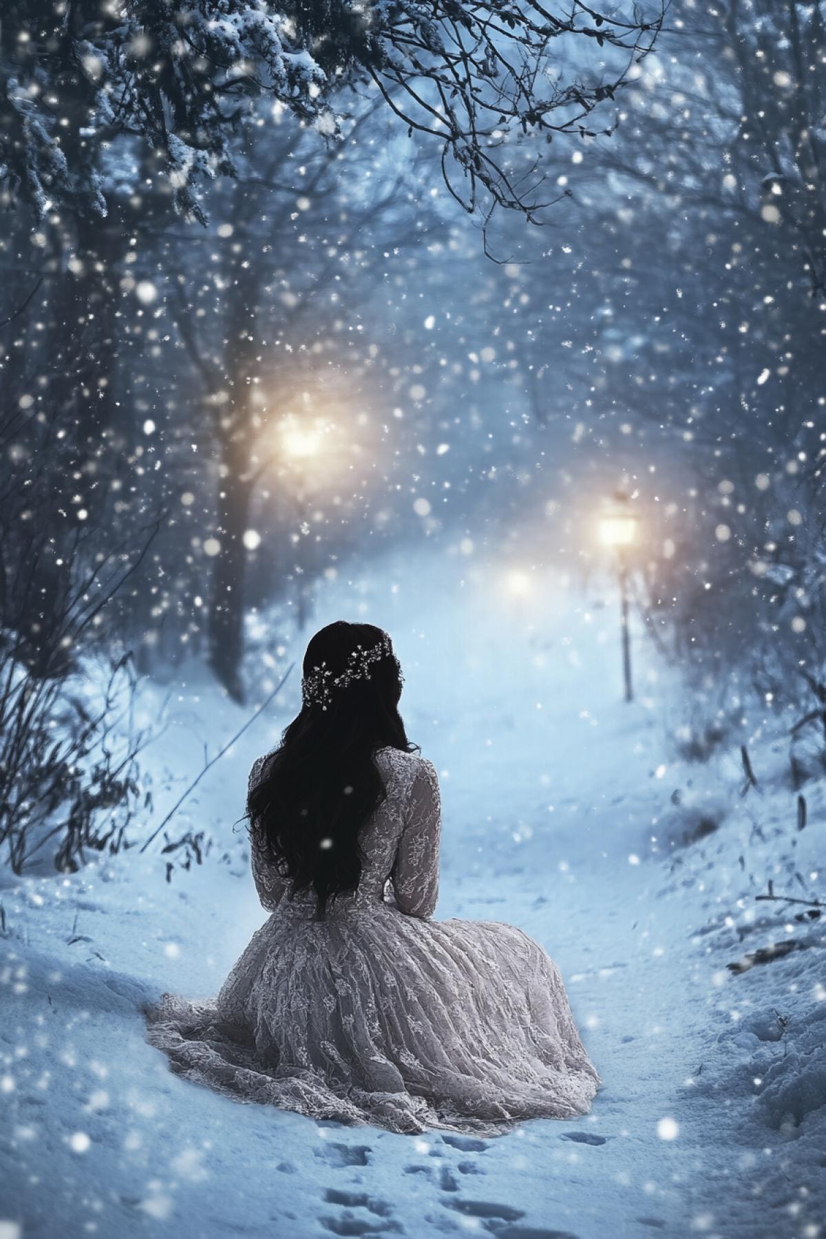 First snow, fairy tale, magic, mysticism, mystery, fusion, flicker, realistic image, photoshop